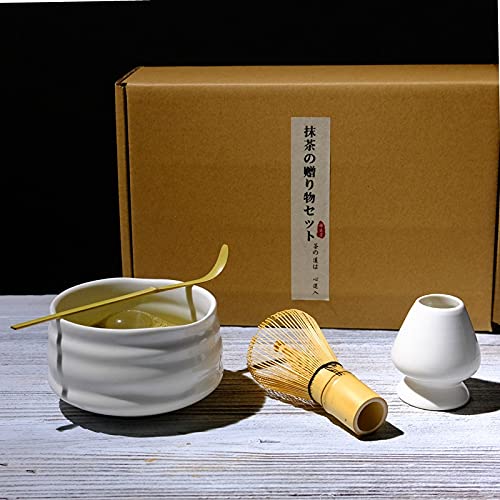 Premium 4-Piece Matcha Tea Set - Ceramic Matcha Bowl, Bamboo Whisk, Tea Scoop & Brush - Perfect for Japanese Tea Ceremony, Home Brewing & Gifts - Eco-Friendly Kitchen Accessories