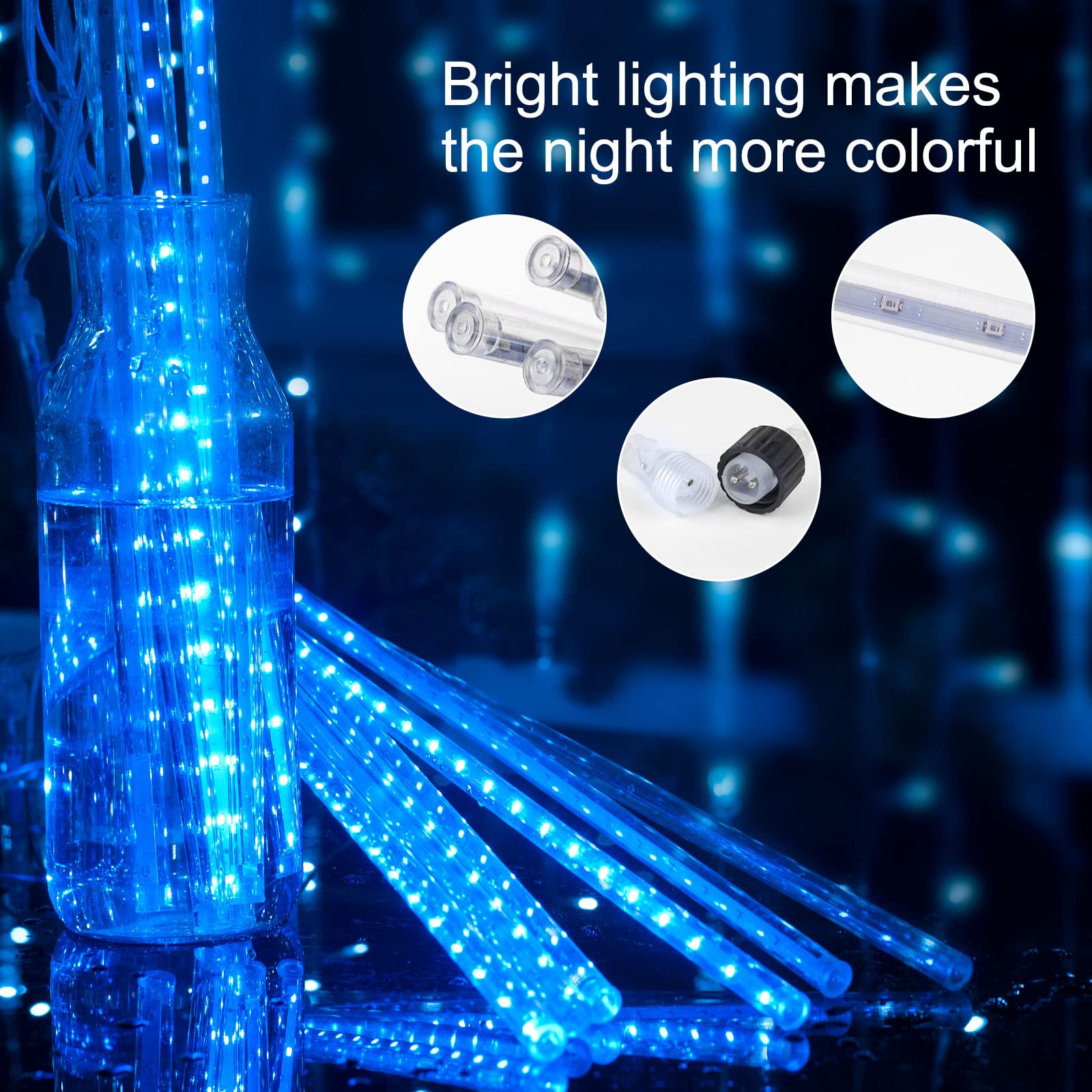 Minetom 16 Inch 360 LED Meteor Shower Icicle Christmas Lights - 10 Connectable Dropping Rain Tubes for Outdoor Holiday Decorations | Perfect for Trees, Bushes, Roofs & Winter Wedding Decor (Blue)