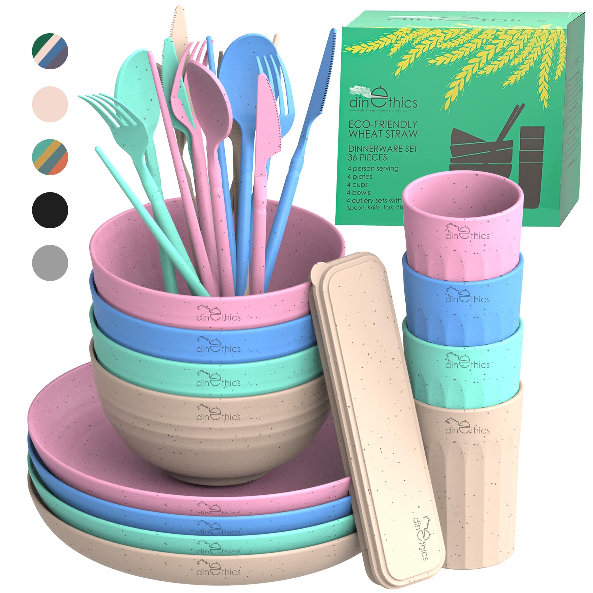 Eco-Friendly Wheat Straw Dinnerware Set for 4 - BPA-Free, Dishwasher & Microwave Safe Plates - Unbreakable, Lightweight Reusable Dishes - Perfect for Camping, RV Travel, Picnics & Everyday Use