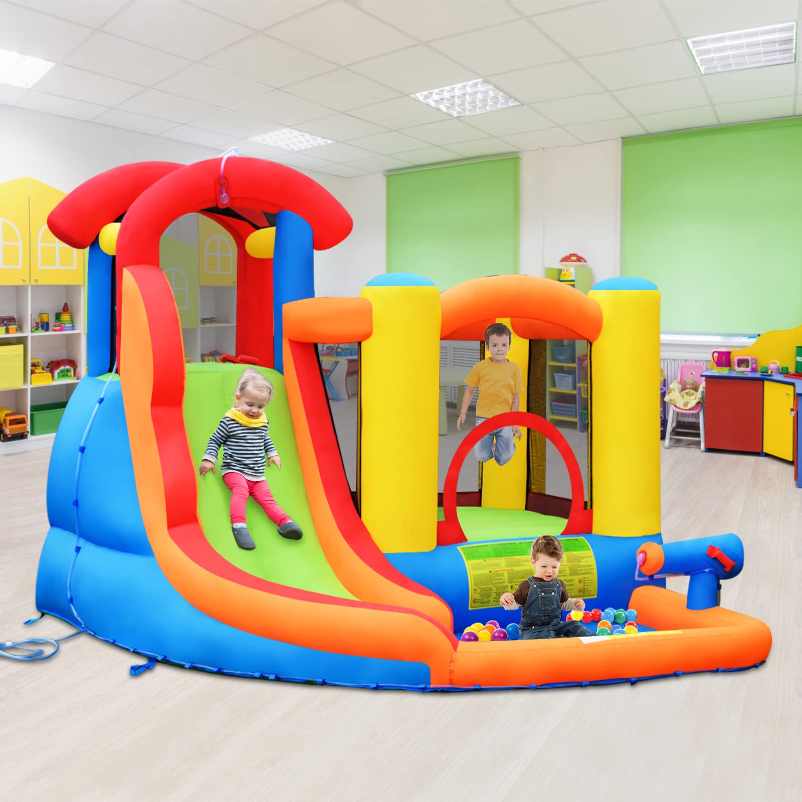 **HONEY JOY 6-in-1 Inflatable Water Slide & Bounce House with Splash Pool - Giant Blow Up Water Park for Kids & Adults - Outdoor Backyard Fun with 740W Blower (Perfect for Summer Parties, Birthdays & Family Gatherings)**