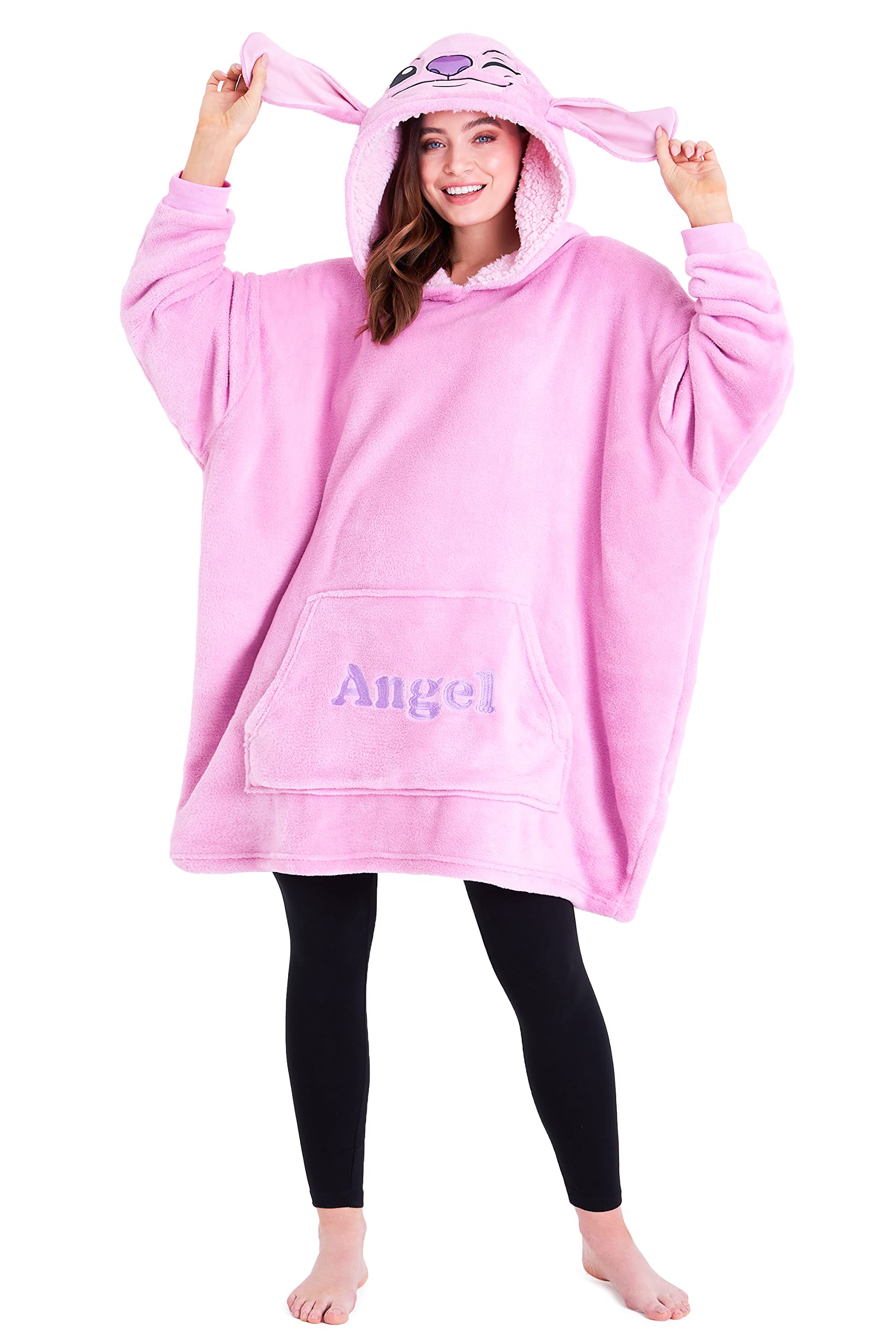 Disney Stitch Plaid Fleece Hoodie for Women - Oversized Cozy Pullover with Sleeves, Warm & Comfortable Sweatshirt for Adults & Teens - Perfect for Casual Wear, Lounging, and Cold Weather Outfits