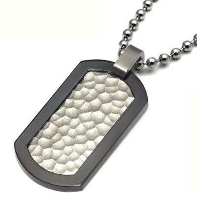 Black Titanium Hammered Dog Tag Pendant with Bead Chain - Stylish Men's Military Necklace for Everyday Wear & Gifts
