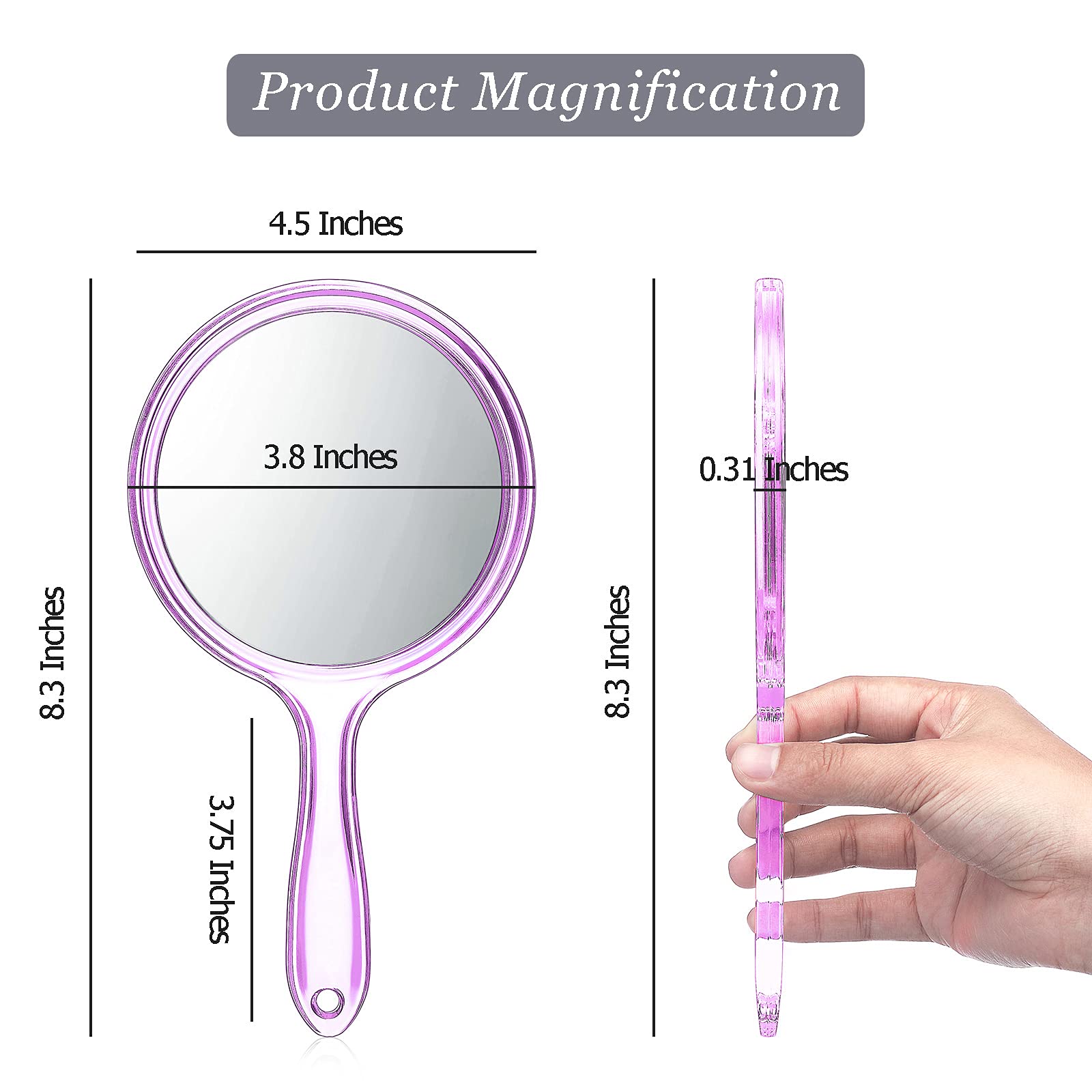 Jetec Double Sided Hand Mirror - 1X/2X Magnifying Makeup Mirror with Ergonomic Handle, Round Shape for Precise Makeup Application (Purple) | Perfect for Home Vanity, Travel & Salon Use