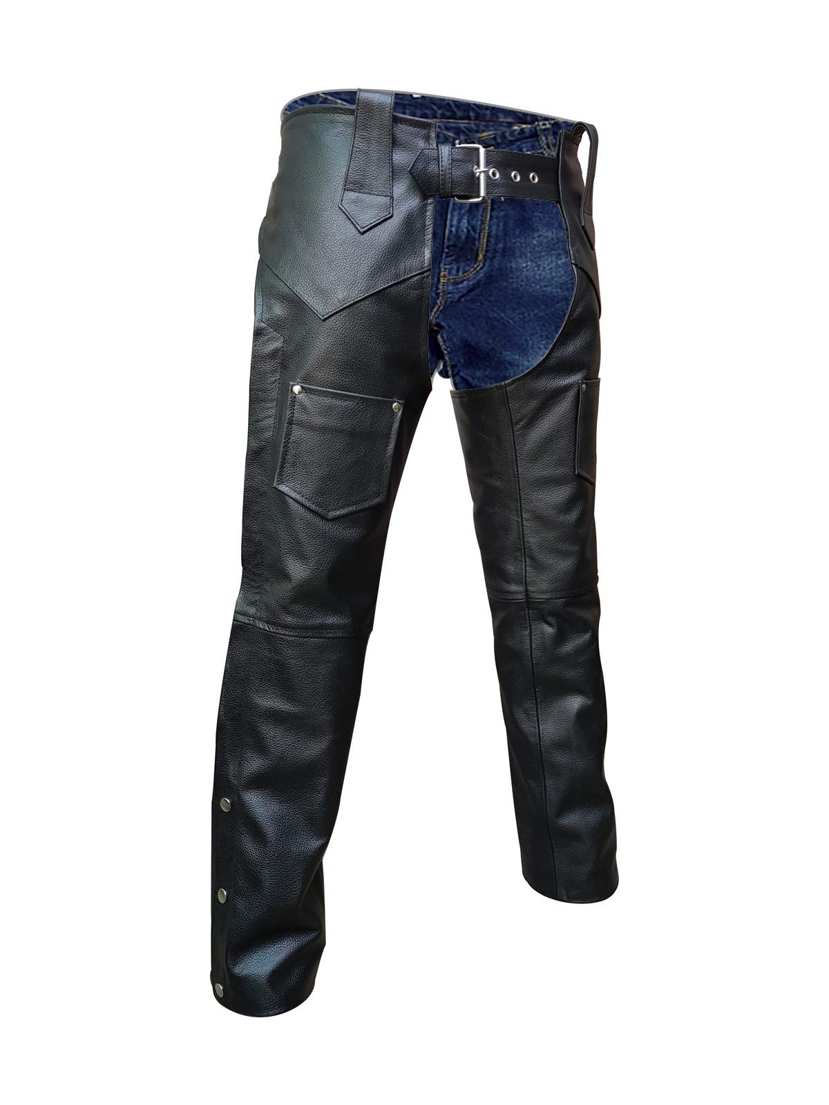 Men's Real Black Leather Motorcycle Chaps - Biker Riding Pants for Harley & Cruiser - Durable & Stylish for Motorcycle Rides & Biker Events
