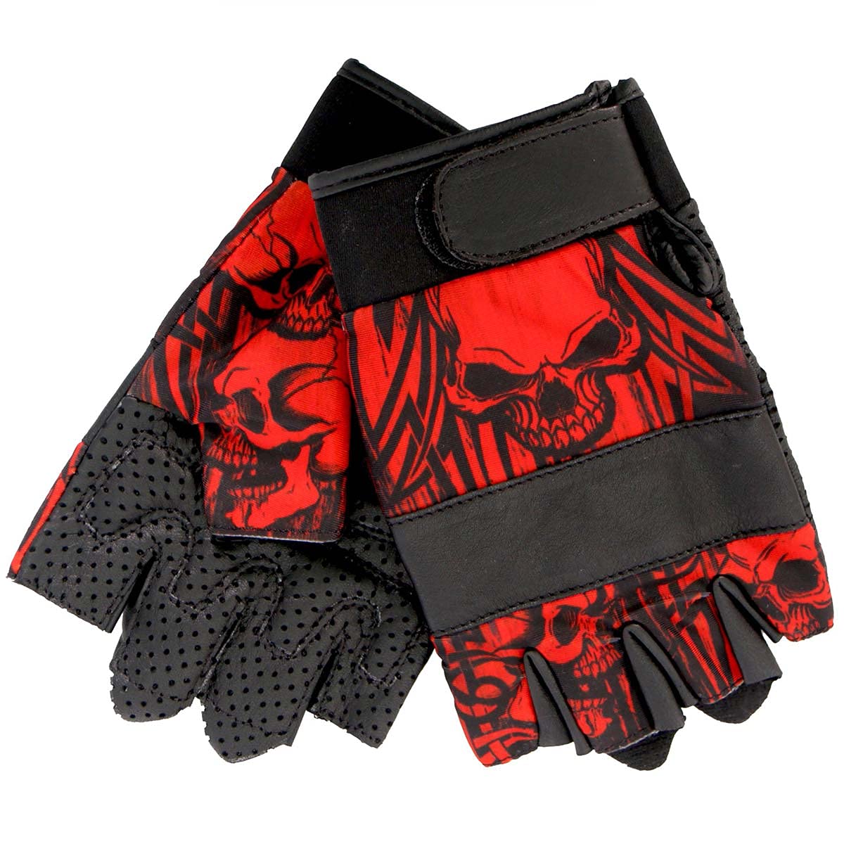 Hot Leathers GVM3010 Unisex Black 'Red Skull' Fingerless Biker Gloves - Small Size for Motorcycle Riding, Cosplay & Fashion