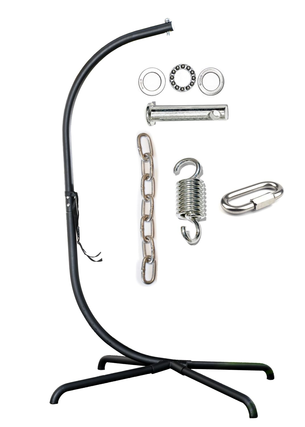 Hanging Egg Chair Stand Only - Heavy Duty 440lbs Capacity C-Stand with Chains & Hooks for Patio, Garden, Balcony - Includes Snap Hook, Pin Plug & Spring - Perfect for Outdoor Relaxation & Swing Chair Setup (Black)