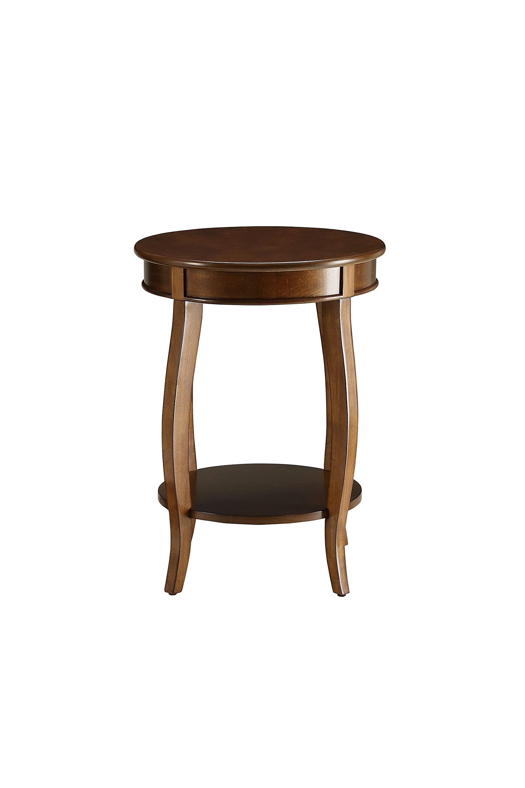 Solid Walnut Wooden Aberta Side Table with Round Legs and Shelf - Round End Table, Nightstand, or Plant Stand for Living Room, Bedroom, or Office Decor (Walnut-1)