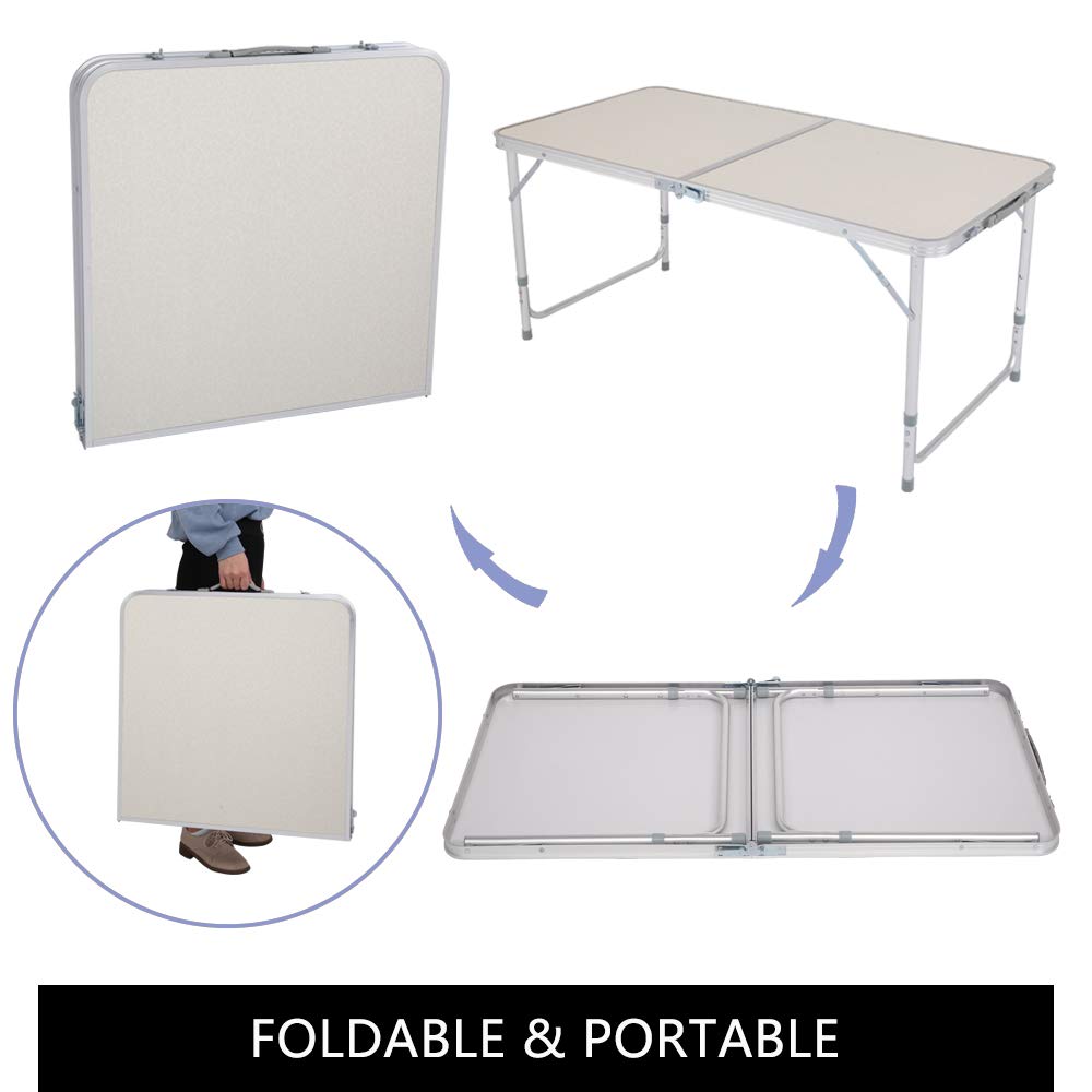 4FT Portable Folding Table 120x60x70cm - Lightweight Multipurpose Indoor Outdoor Table for Picnic, Party, Dining, Camping & Home Use