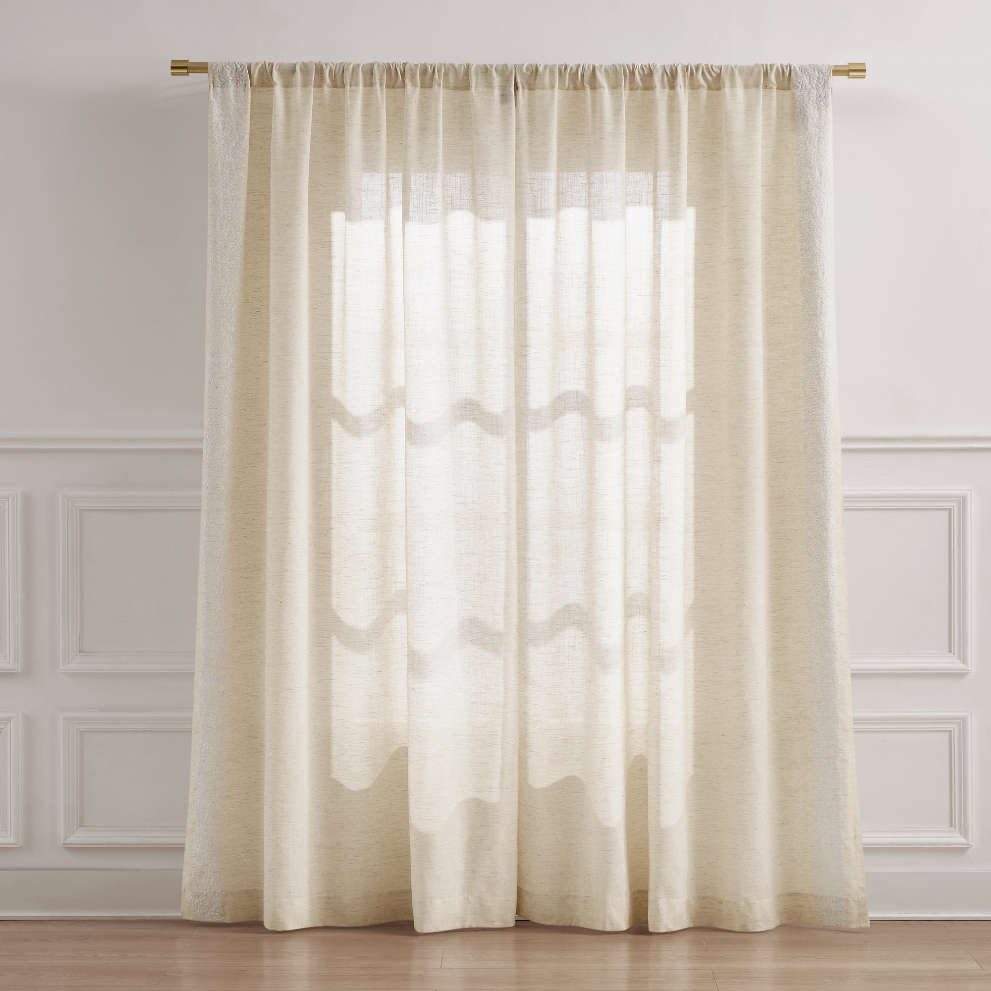Emily Leaves Embroidered Window Curtain Panels - Elegant Floral Sheer Drapes for Living Room, Bedroom & Nursery - Light Filtering Privacy Curtains with Leaf Pattern Design