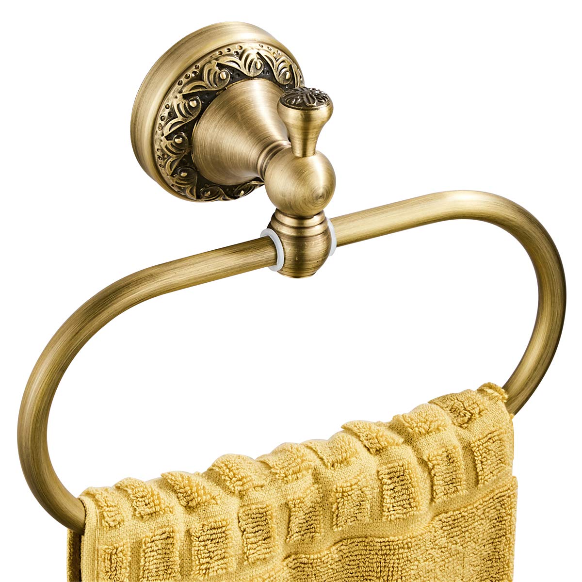 Antique Brass Oval Towel Ring with Exquisite Carved Pattern - Wall Mounted Hand Towel Holder for Bathroom & Kitchen Decor - Brushed Bronze Finish - Perfect for Farmhouse, Vintage, and Modern Home Styles