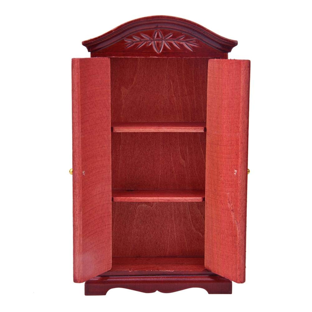 Vintage Style Wooden Dollhouse Furniture Set - Dolls Closet, Miniature Office for Home Decor (Wine Red & Blue) | Perfect for Collectors, DIY Miniature Projects & Kids Playroom Accessories