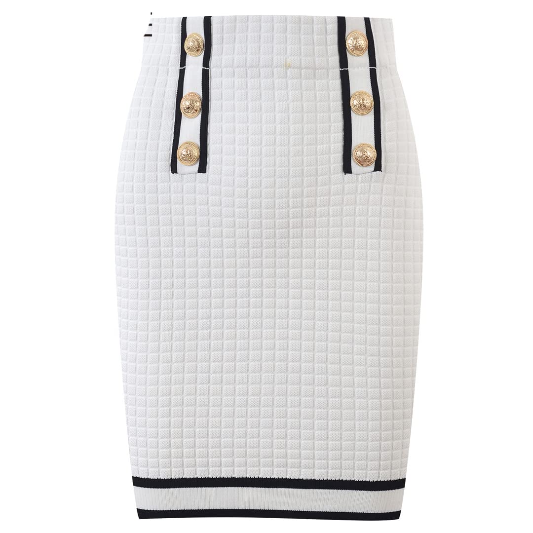 Women's Summer Outfit - Gold Button Short Knitted Cardigan & Mini Skirt Two-Piece Set (White) | Casual Chic Look for Beach, Date Night & Summer Vacation