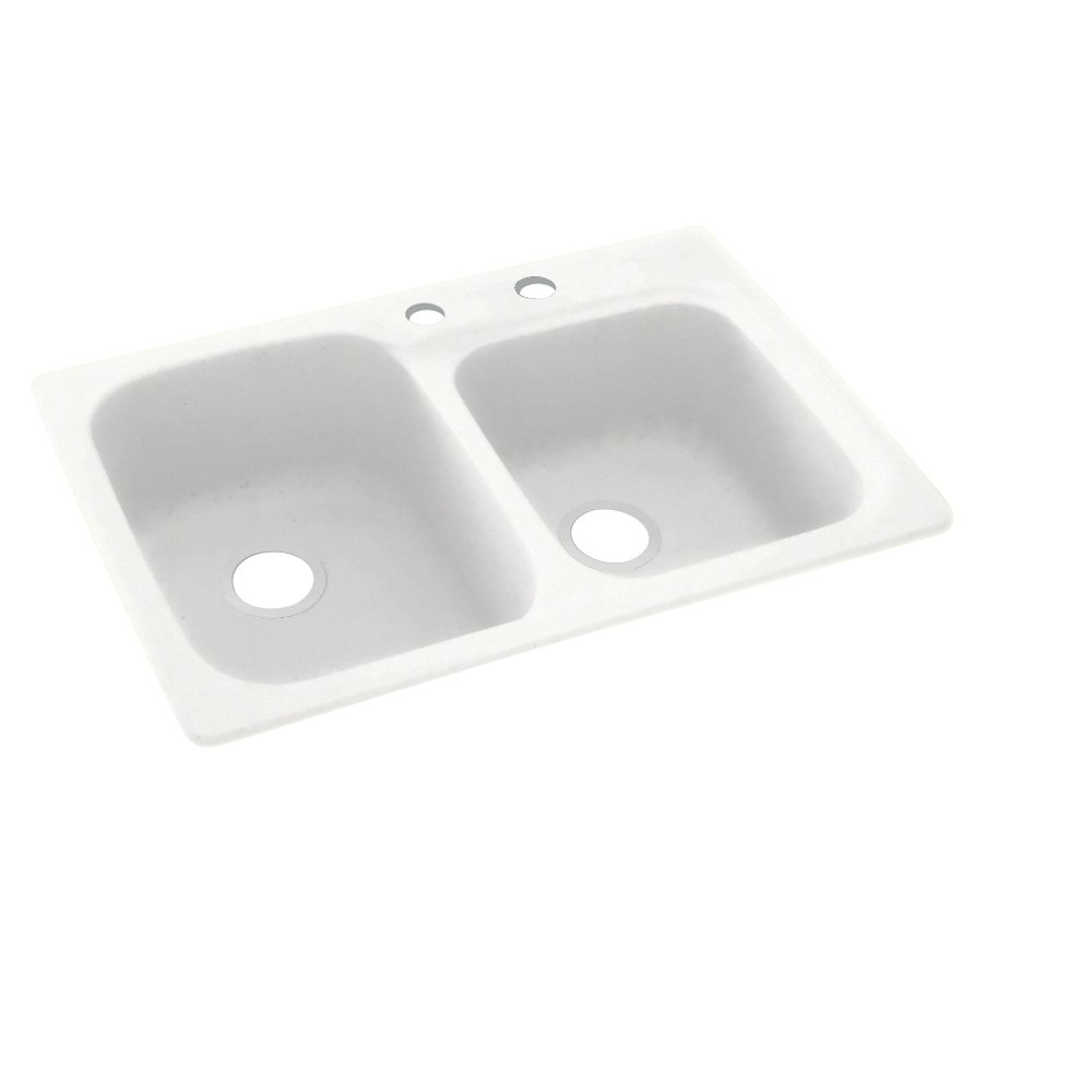 Swanstone KS03322DB.011-2C 33x22 Inch 2-Hole Undermount Solid Surface Kitchen Sink in Tahiti White - Durable & Stain-Resistant for Modern Kitchens, Perfect for Meal Prep & Dishwashing
