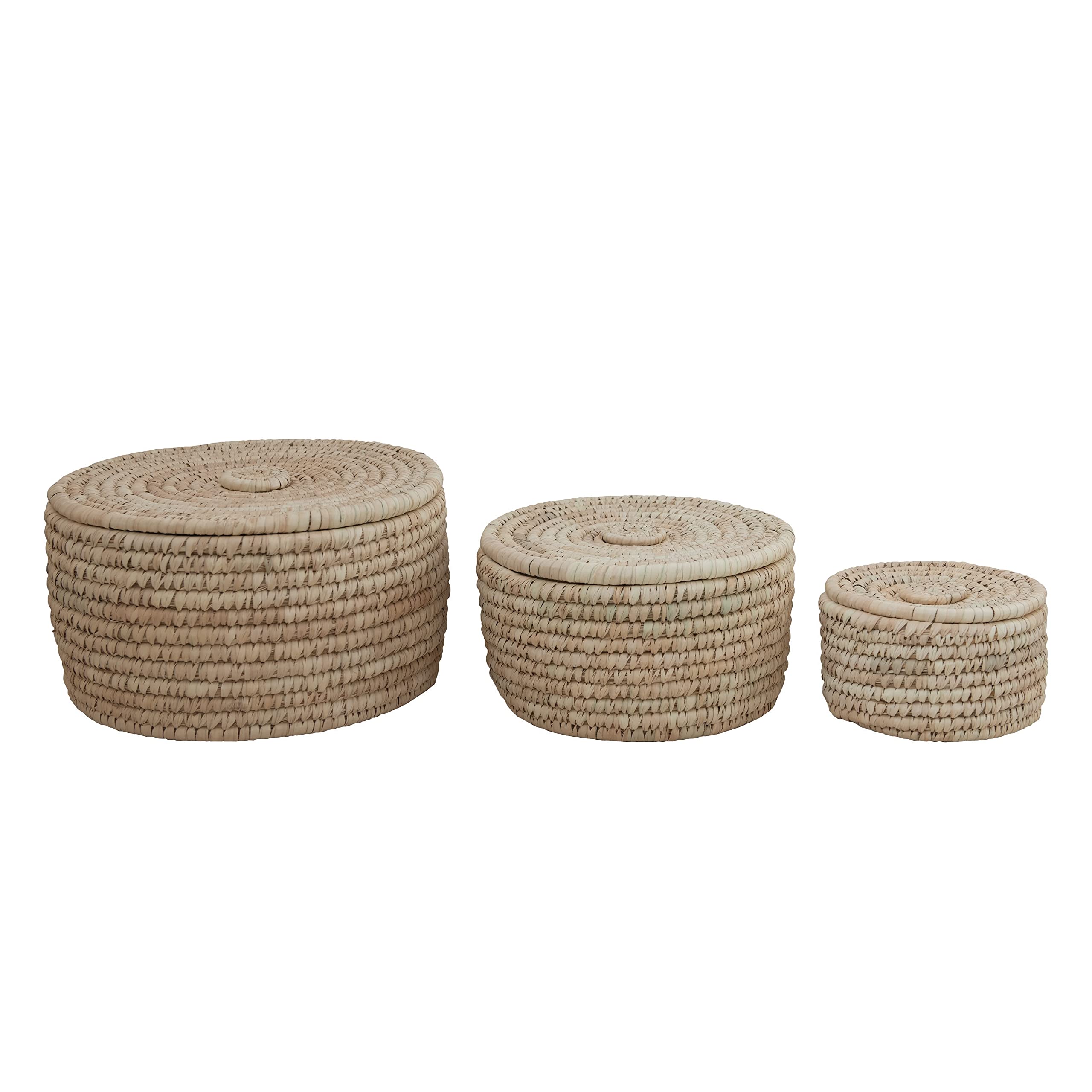 Hand-Woven Seagrass Storage Baskets with Lids - Set of 3, Natural White Woven Baskets for Home Organization | Perfect for Bathroom, Bedroom, and Kitchen Storage