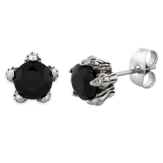 Stainless Steel Claw Black CZ Stud Earrings for Women - Hypoallergenic Cubic Zirconia Earrings for Daily Wear, Party & Gift Giving