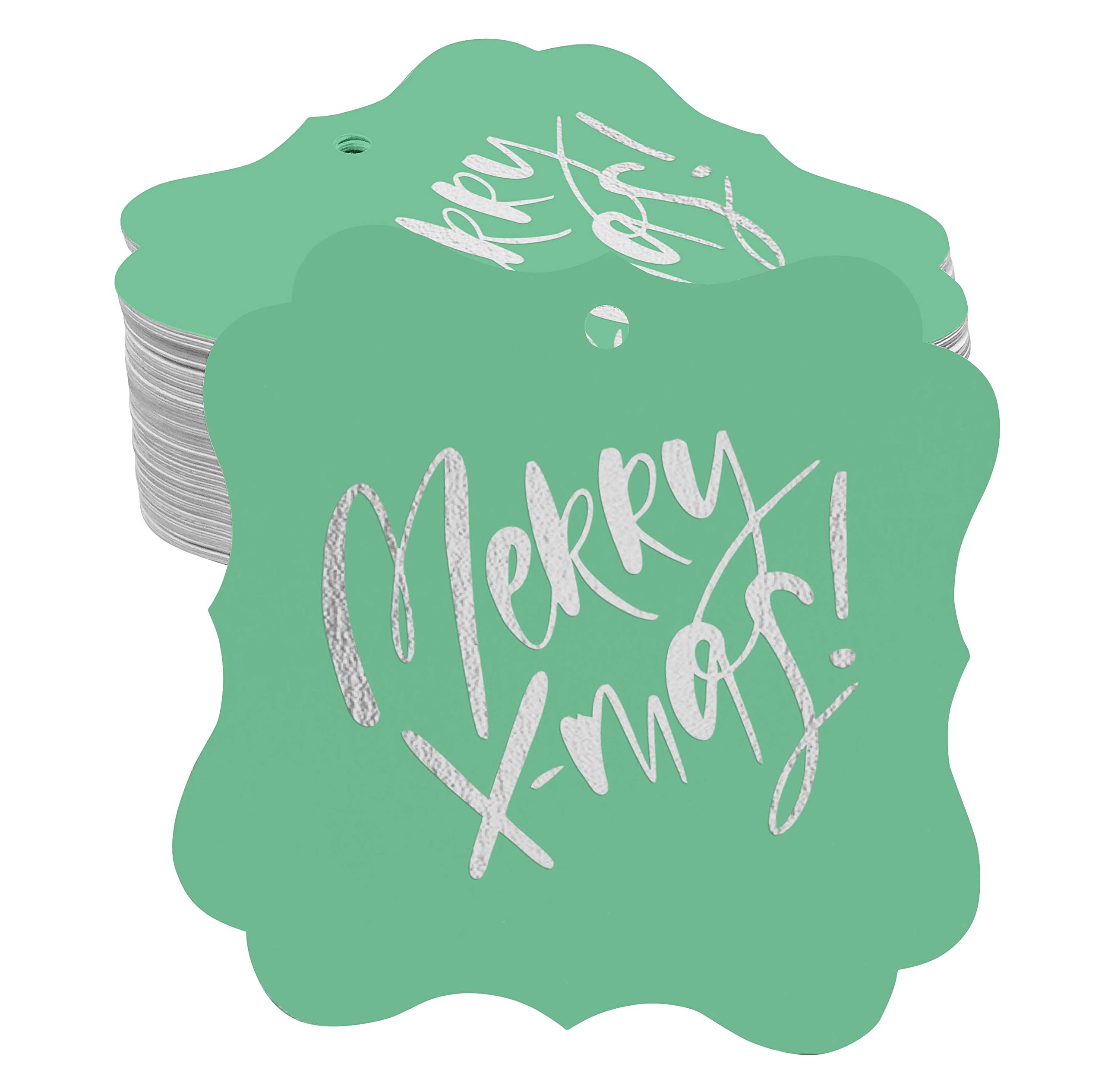 100 Pack Christmas Bottle Tags - Real Silver Foil Bracket Shape Hang Tags for Holiday Gifts & Wine Bottles | Perfect for Christmas Party Favors, Gift Wrapping & Festive Decorations