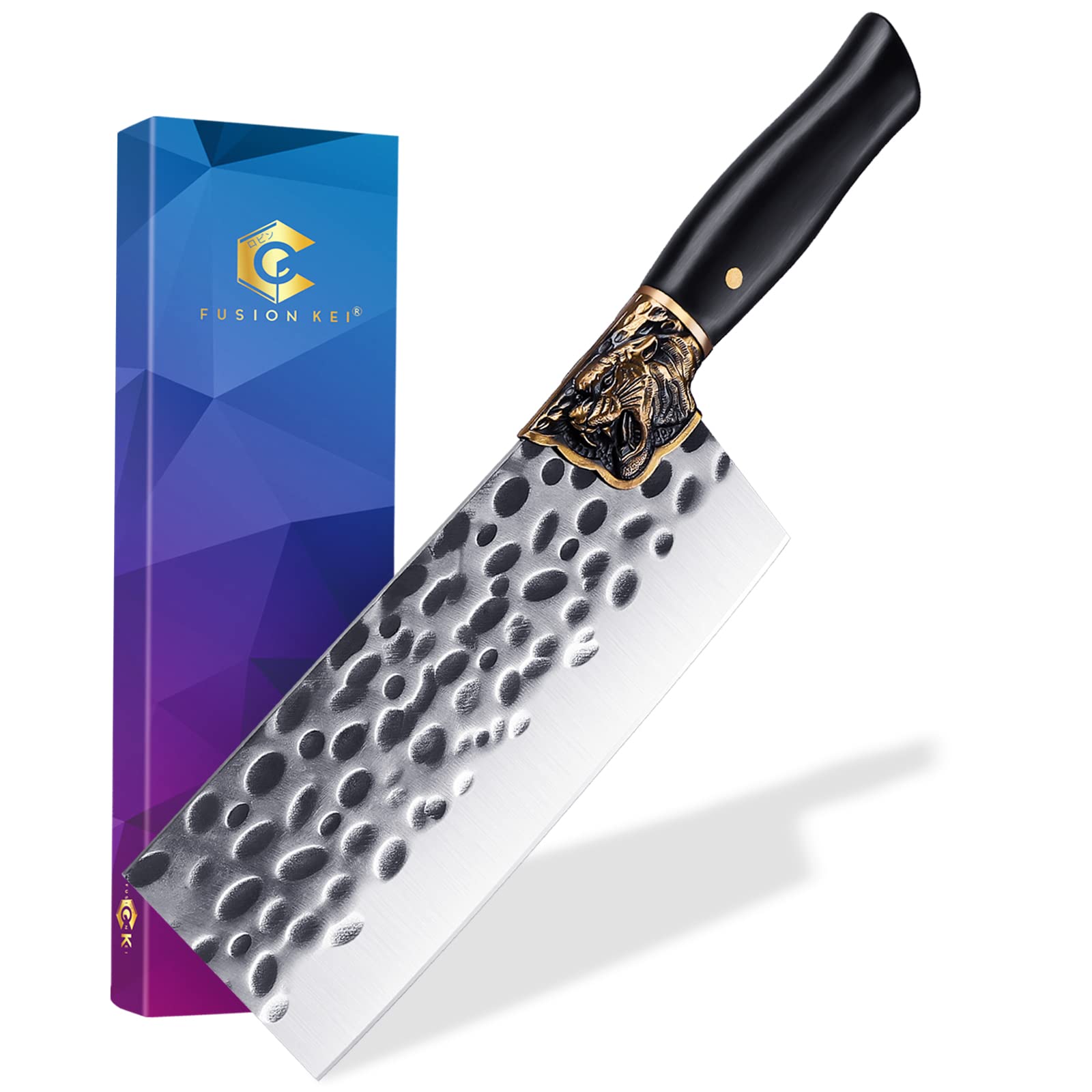 FUSIONKEI Professional 7Cr17Mov Hand Forged Butcher Knife - High Carbon Stainless Steel Meat Cleaver & Vegetable Chopper for Home Kitchen, Restaurant & BBQ - Includes Gift Box (Perfect for Slicing Meat, Chopping Vegetables & Food Prep)