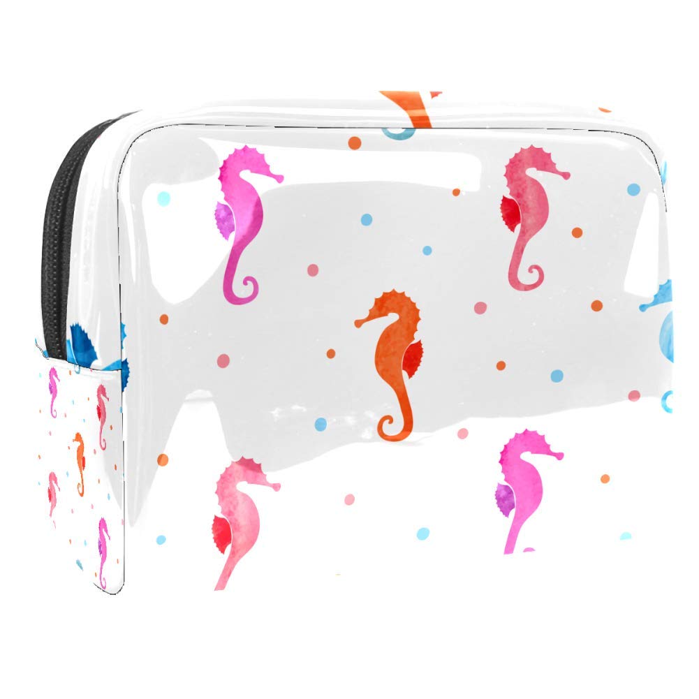 Watercolor Sea Horses Portable Makeup Bag with Zipper - Travel Toiletry Organizer for Women, Cosmetic Pouch for Handy Storage (Ideal for Travel, Gym & Daily Use)
