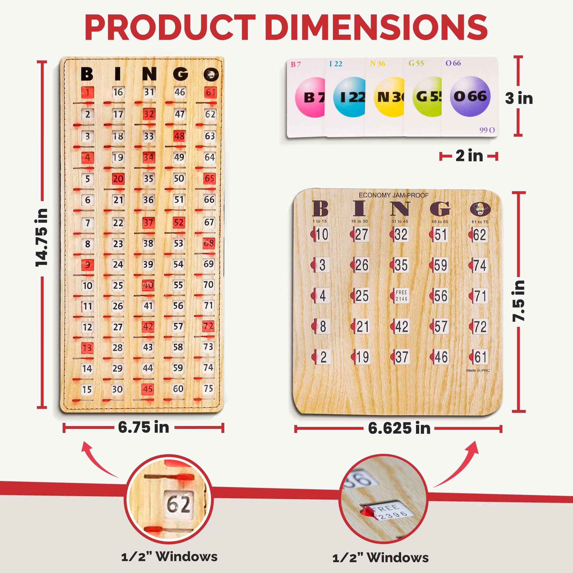 MR CHIPS Jam-Proof Bingo Cards with Sliding Windows - 25 Reusable Shutter Cards + 75 Calling Cards & Master Board in Tan Woodgrain Style - Perfect for Bingo Nights, Family Game Nights & Senior Activities