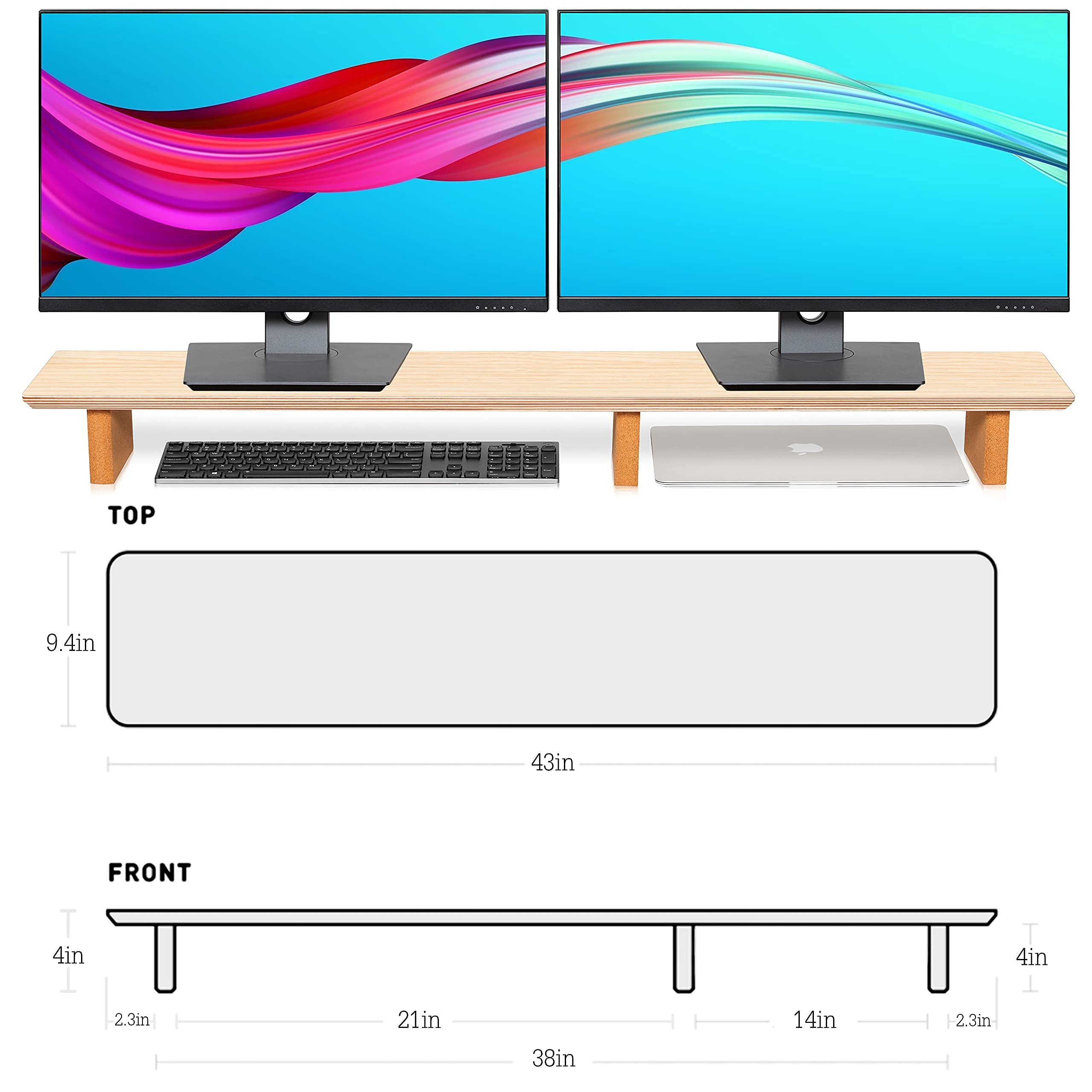 Premium Genuine Leather Desk Pad & Monitor Stand - Ergonomic Laptop Riser with Non-Slip Base for Home Office, Gaming Setup, and Workspace Organization