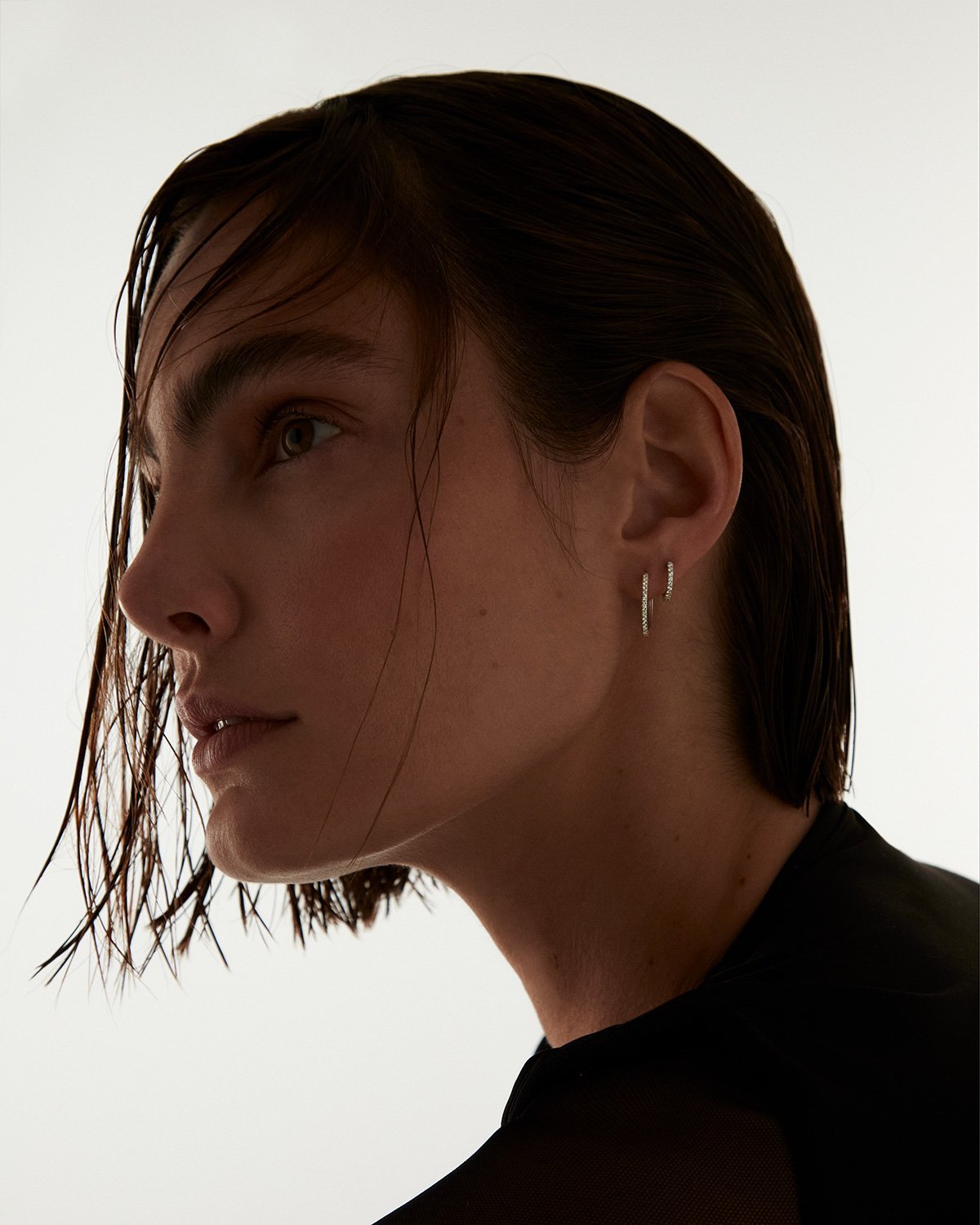 GRID Diamonds and White Gold Eternity Medium Hoop Earrings for Women | Elegant Wedding, Anniversary & Party Jewelry Gift