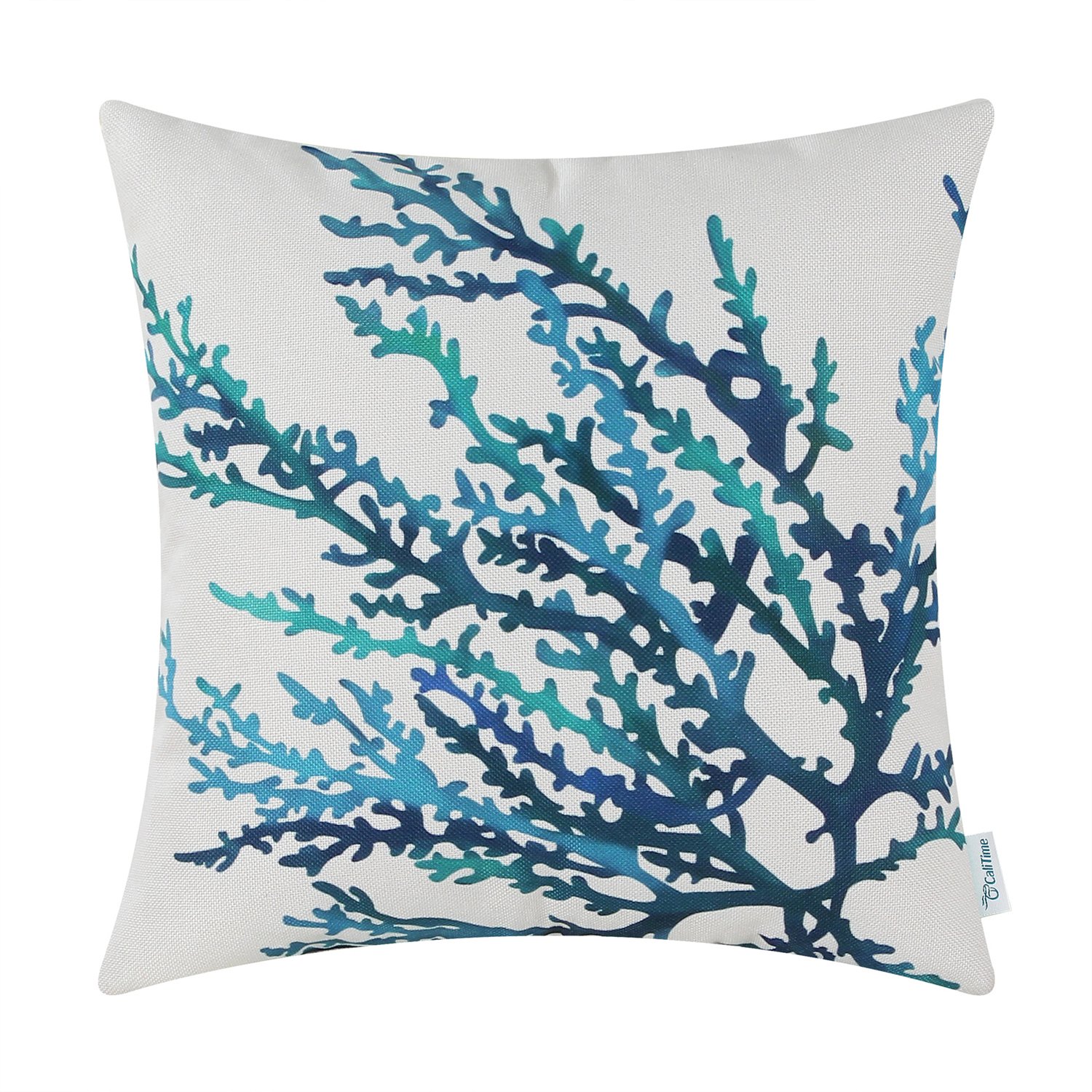 20x20 Inch Aquarelle Painting Print Canvas Throw Pillow Cover - Sea Coral Tree Blue Teal Design for Couch, Sofa & Home Decor | Perfect for Living Room, Bedroom & Coastal Style Interior