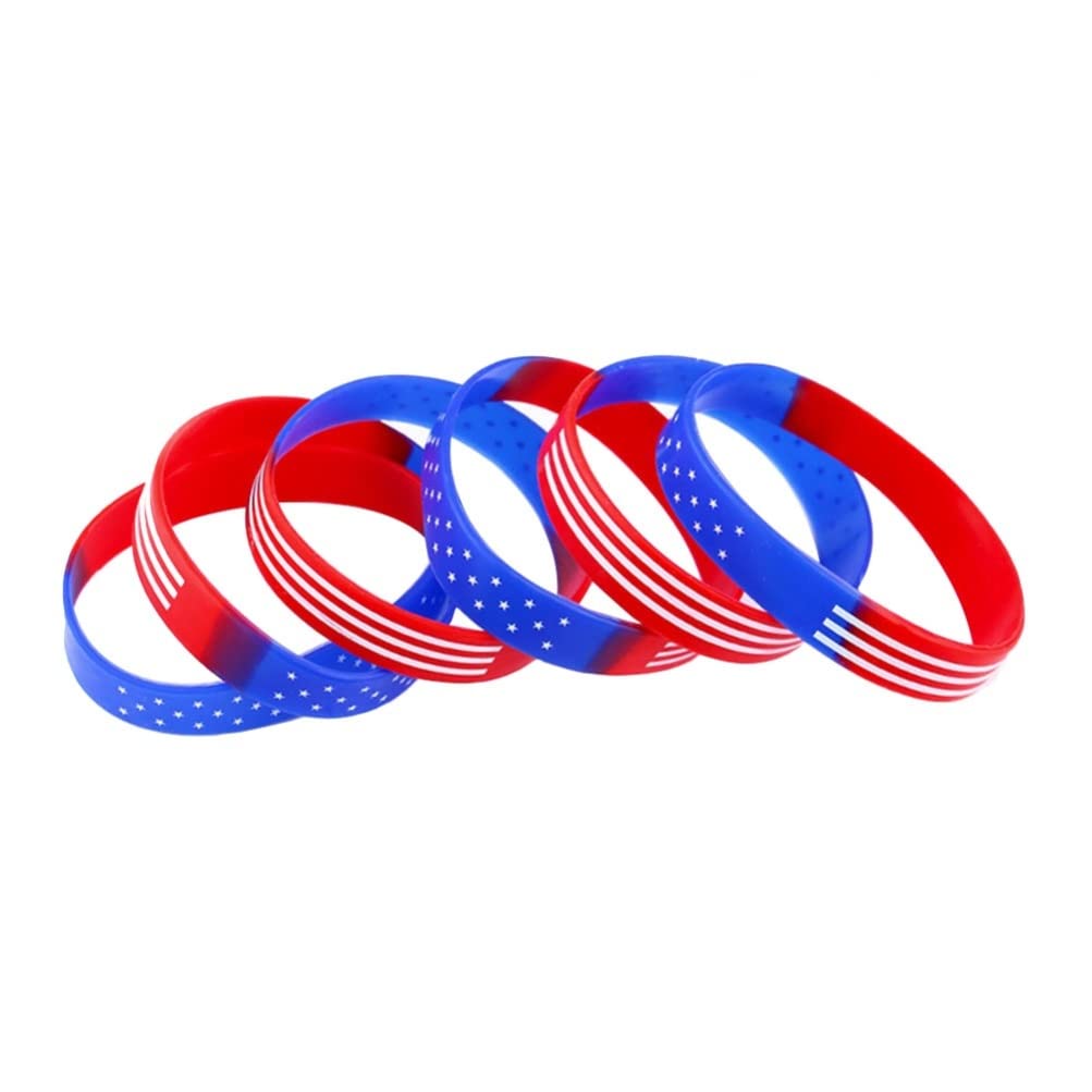 Amosfun 20pcs American Flag Silicone Wristbands - Patriotic Rubber Bracelets for Men & Women, Unisex Sports Bands for Running, Gym, Workouts & Outdoor Activities - USA Flag Pattern Wristbands for Fitness, Sports Events & Daily Wear