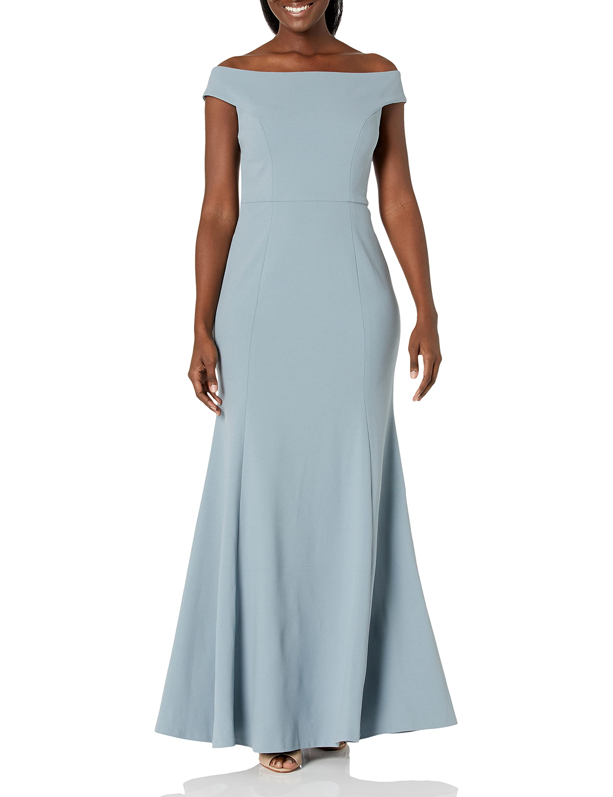 Jenny Yoo Women's Larson Off The Shoulder Fit and Flare Crepe Long Gown - Elegant Formal Dress for Weddings, Prom, Evening Parties & Special Occasions