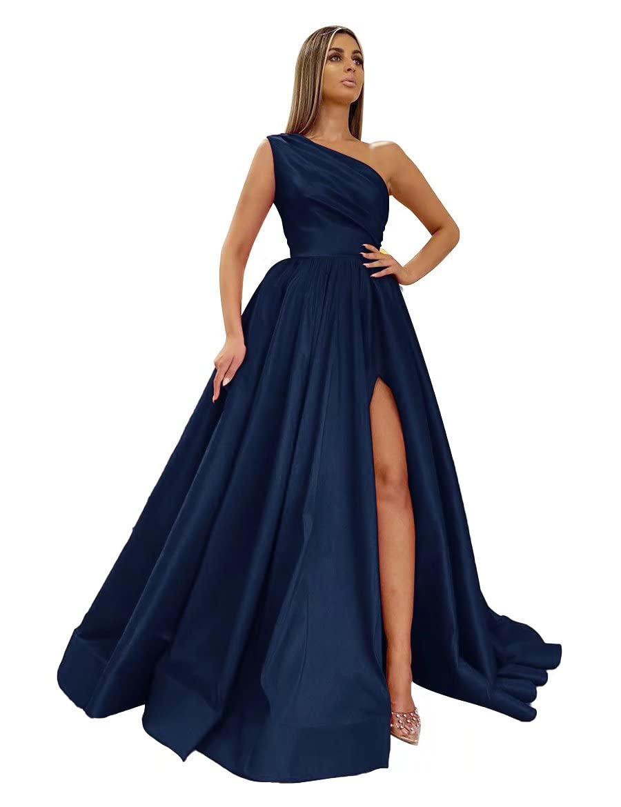Elegant One Shoulder Prom Dresses for Women - Long Satin Formal Evening Gowns with High Slit | Perfect for Homecoming, Wedding Guest & Black Tie Events