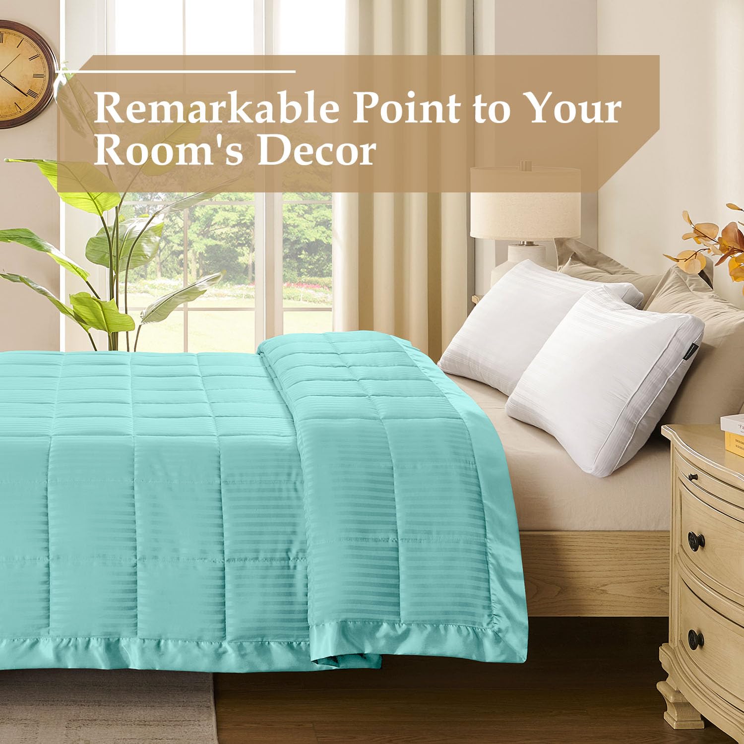 Premium King Size Down Alternative Blanket with Satin Trim - Lightweight All-Season Comforter, Machine Washable (Mint Green, 90x108 Inches) - Perfect for Bedroom, Guest Room, and Cozy Sofa Lounging