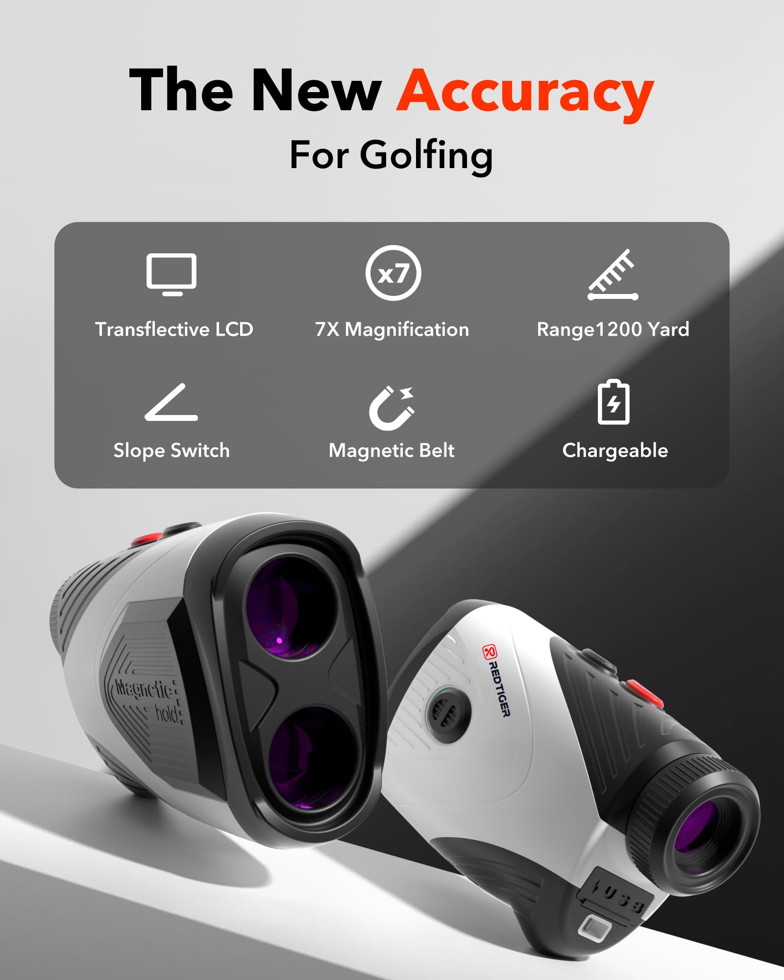 REDTIGER Golf Rangefinder with Slope - 1200 Yard Laser Range Finder for Golfing | 7X Magnification, Flag Lock Vibration, Rechargeable & Magnetic Strip | GolfVue Series 1 | Perfect for Tournament Play & Course Practice