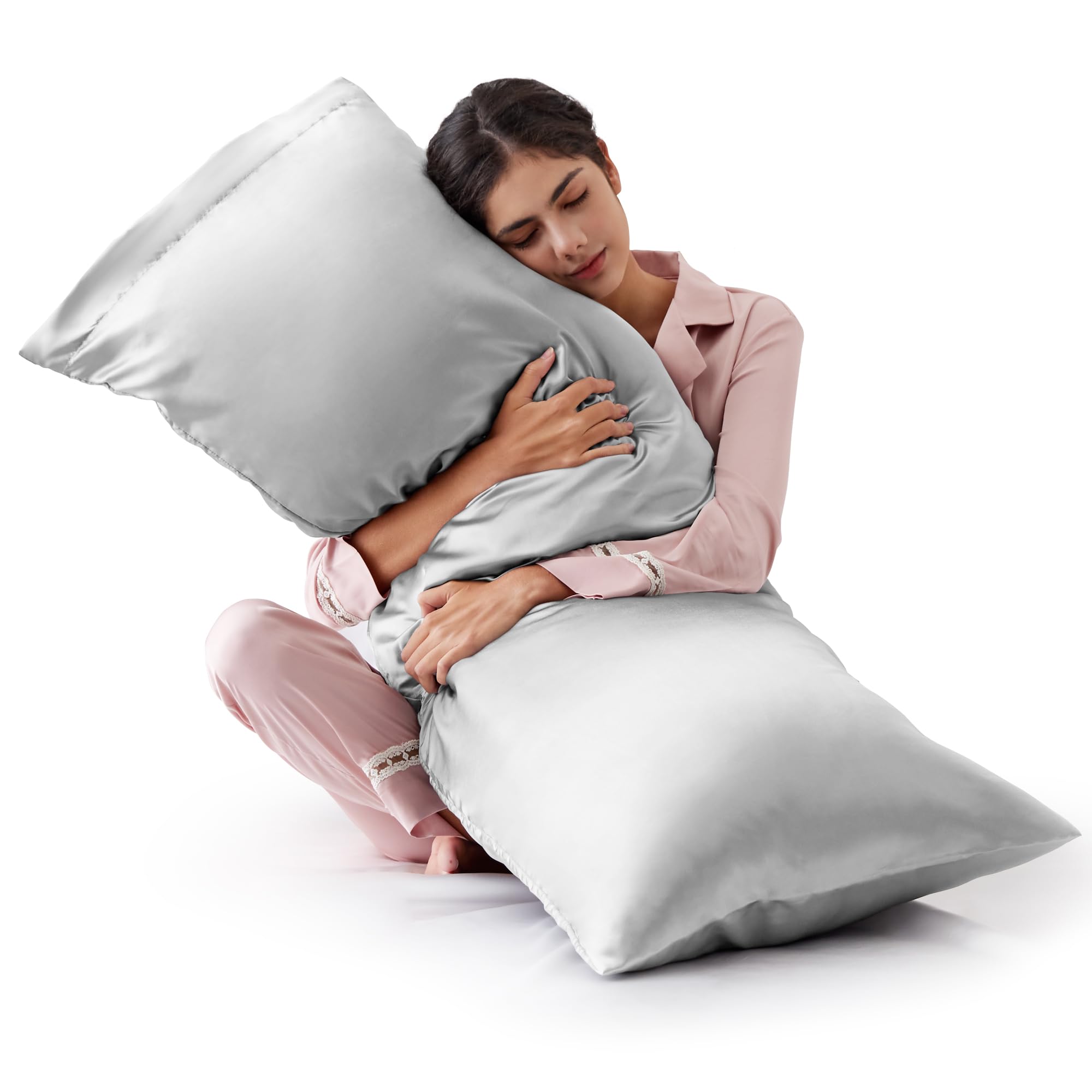 Love's Cabin 20x54 Inch Light Grey Body Pillow Cover - Soft Satin Pillowcase with Envelope Closure for Hair & Skin Care - Cooling Silky Slip Cover Similar to Silk Pillowcase - Perfect for Sleeping, Travel & Home Decor