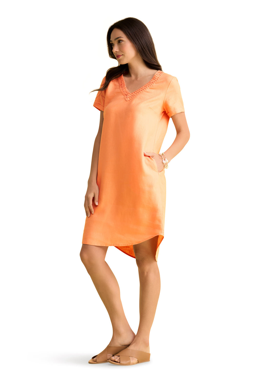 French Linen Shift Dress - Breathable & Comfortable Summer Dress in Apricot Color | Perfect for Beach Vacations, Brunch Dates & Casual Outings