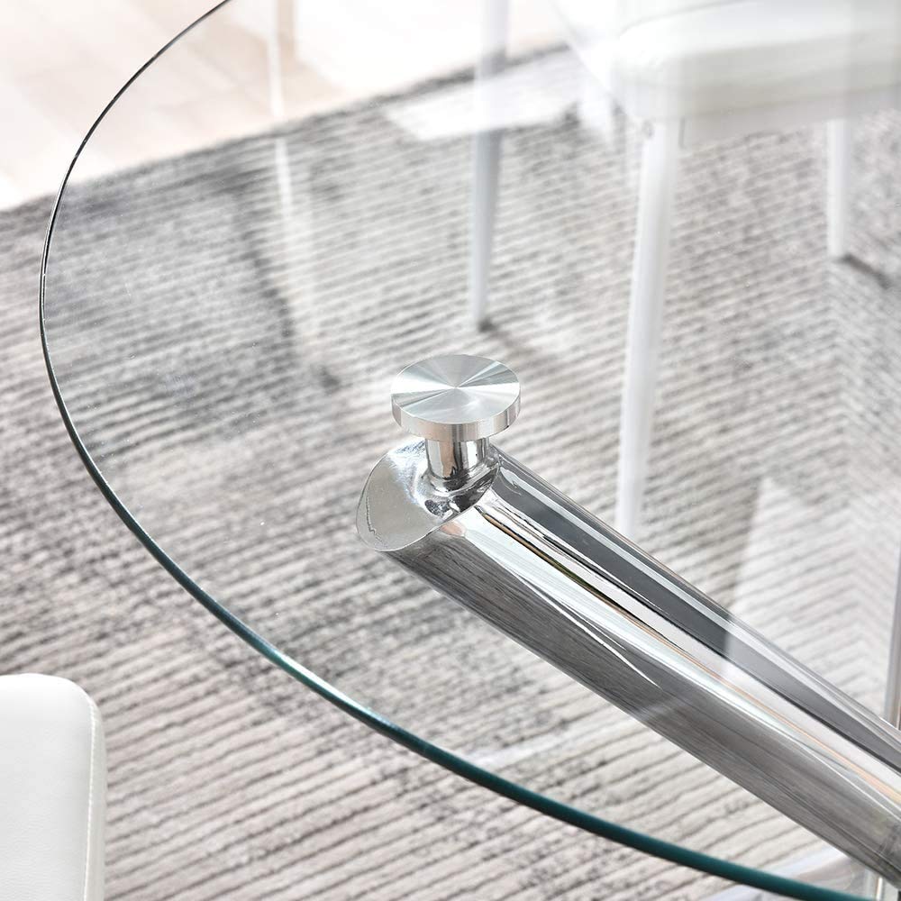 Modern 4-Piece Glass Round Dining Table Set with Chairs - Elegant Kitchen & Dining Room Furniture for Small Spaces | Perfect for Breakfast, Family Meals & Entertaining Guests