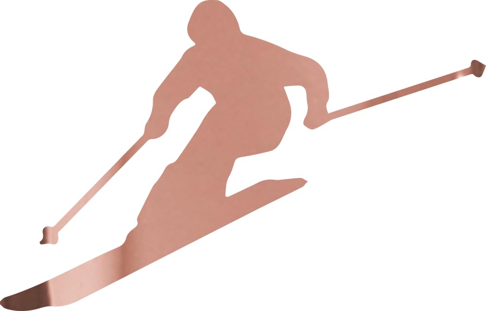 Premium Waterproof Vinyl Decal Stickers - Skier Silhouette Rose Gold (Set of 2) for Laptop, Phone, Helmet, Car Window, Bumper, Mug, Cup, Door & Wall Decoration | Perfect for Winter Sports Enthusiasts & Home Decor