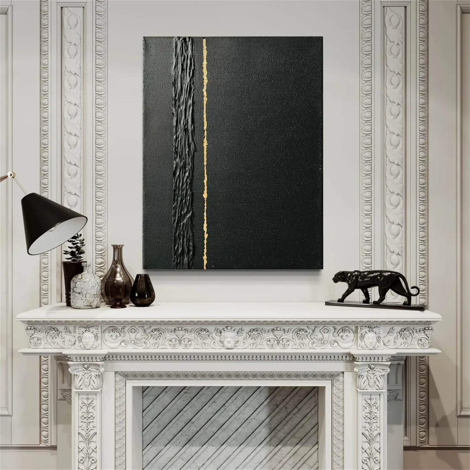 Black Gold Minimalist Textured Abstract Wall Art Painting #MZ131 - Modern Home Decor for Living Room, Bedroom & Office
