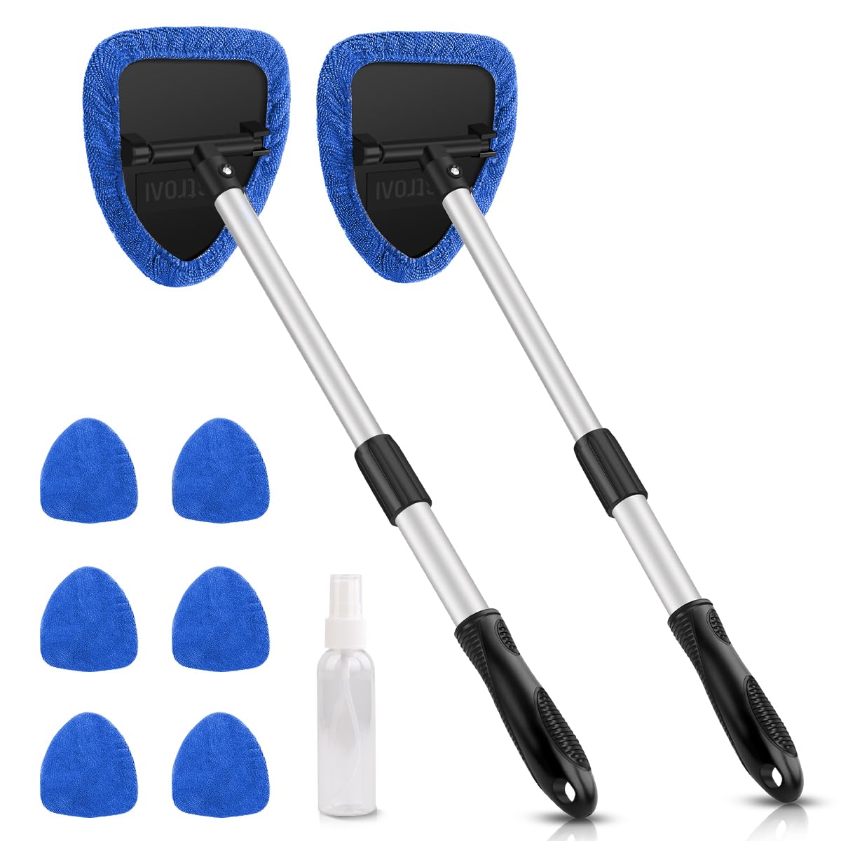AstroAI 2-Pack Windshield Cleaning Tool with 8 Washable Microfiber Pads & Extendable Handle - Car Window Cleaner for Inside/Outside Auto Glass - Perfect for Cars, Trucks, SUVs & RVs
