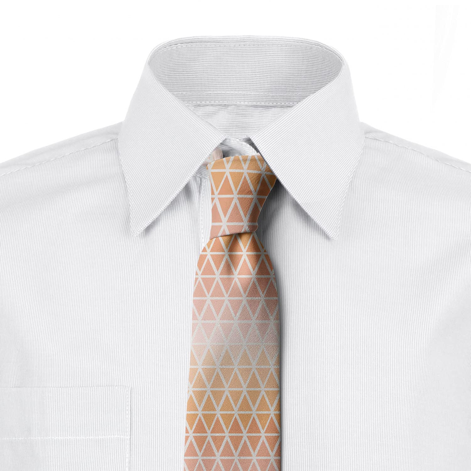 Ambesonne Silk Necktie for Men - Pastel Peachy Triangle Pattern, 3.7
