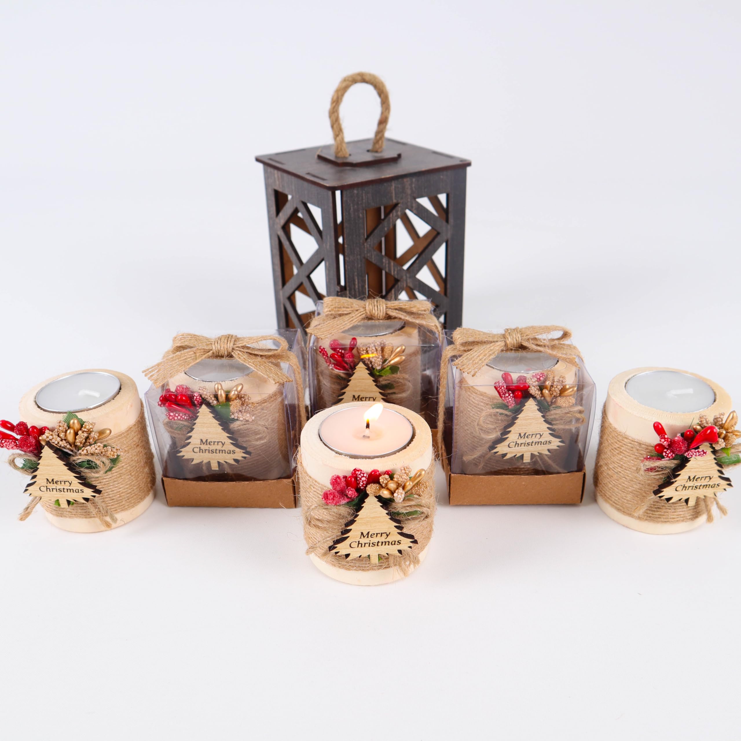 Pack of 10 Wooden Tealight Candle Holders - Christmas Tree Shaped Holiday Decorations for Xmas, New Year & Noel - Light Brown Bulk Candles for Home, Party & Festive Decor