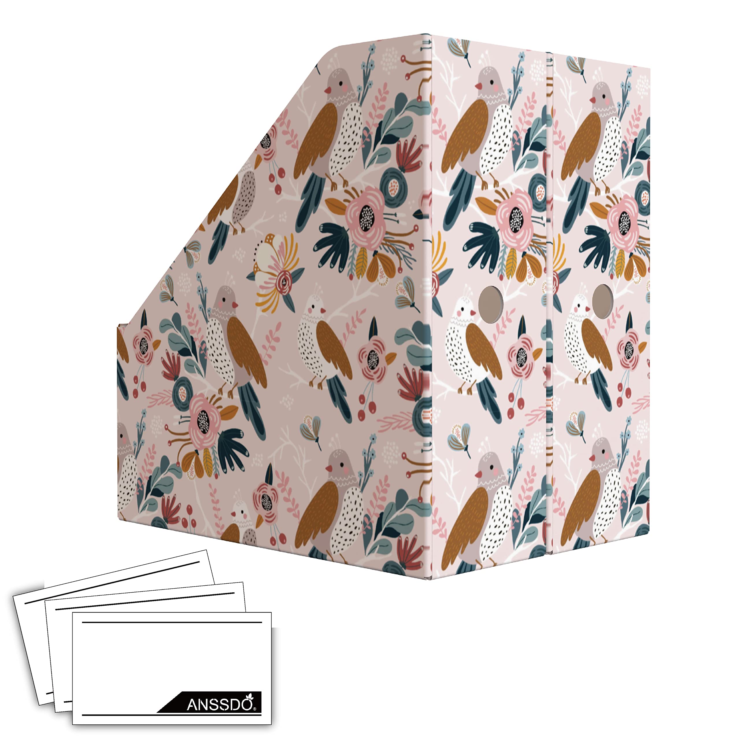 ANSSDO 6 Pack Premium Cardboard Magazine Holders - Large Capacity Magazine File Organizer for Books, Folders & Documents - Desk Storage Box for Office, Home & Classroom (Pink Bird Design) - Perfect for Organizing Magazines, Books & Office Supplies