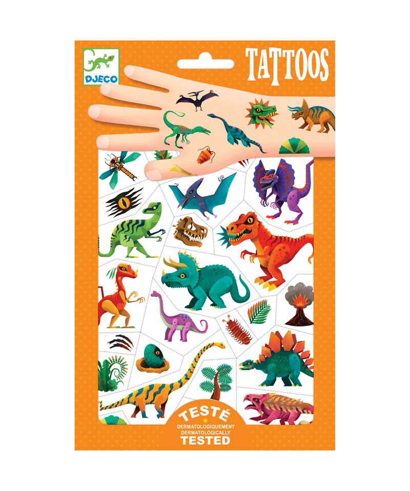 Dino Club Temporary Tattoos for Kids - Fun Dinosaur Stickers by Djeco - Perfect for Parties, Gifts & Creative Play