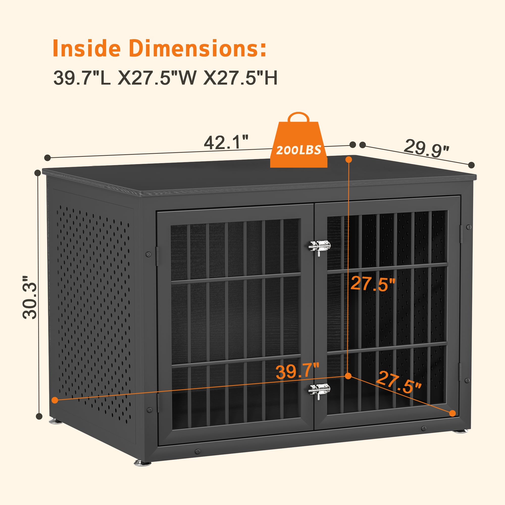 Heavy Duty Dog Crate Furniture for Large & Medium Dogs - Indestructible Metal Kennel for Anxious Pets - Wooden Cage Kennel End Table with Decorative Design (Black) | Perfect for Living Room, Bedroom & Home Office Use