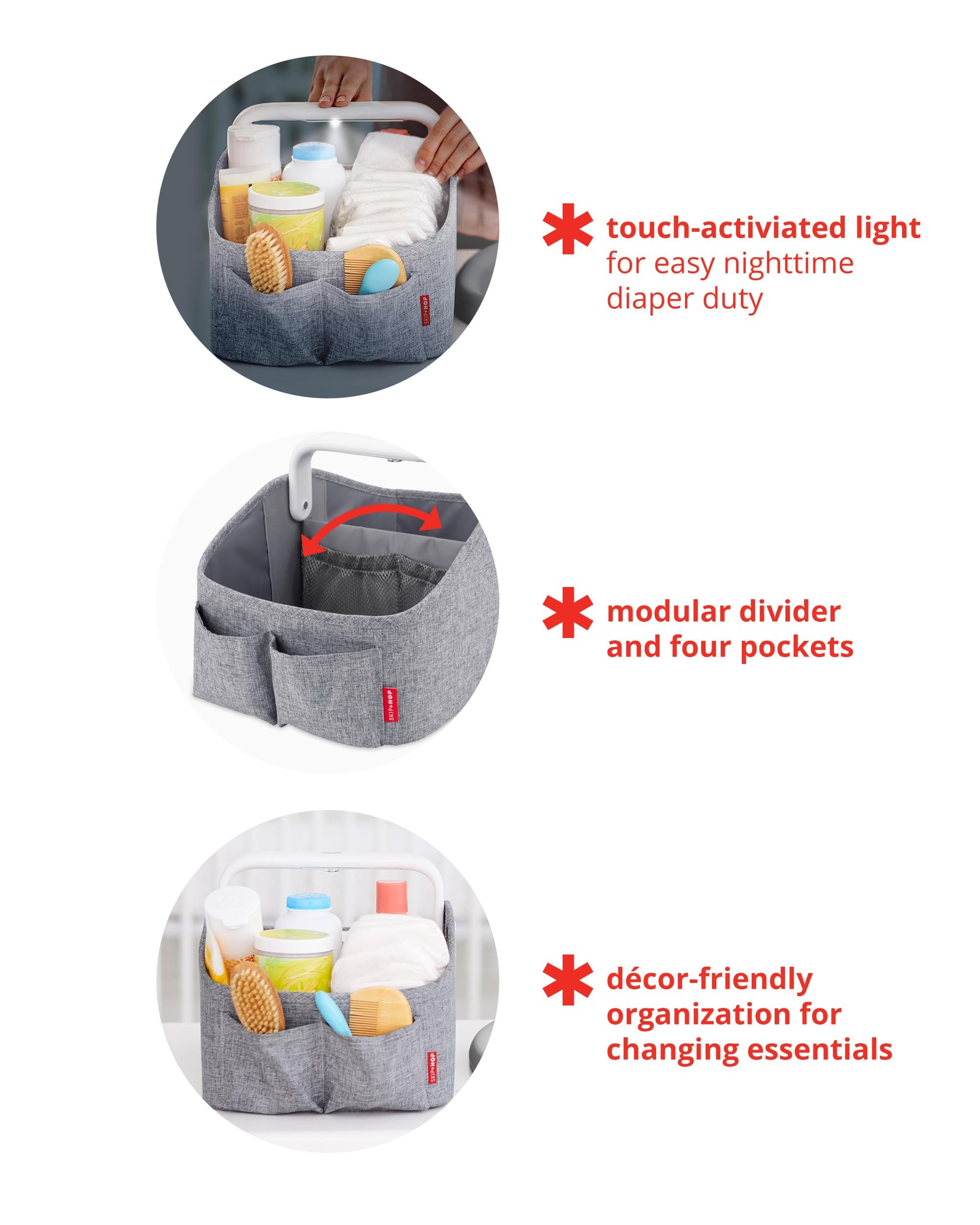 Skip Hop Diaper Caddy Organizer with Touch Sensor Night Light - Nursery Storage Solution for Baby Essentials | Perfect for Late Night Diaper Changes & Nursery Organization