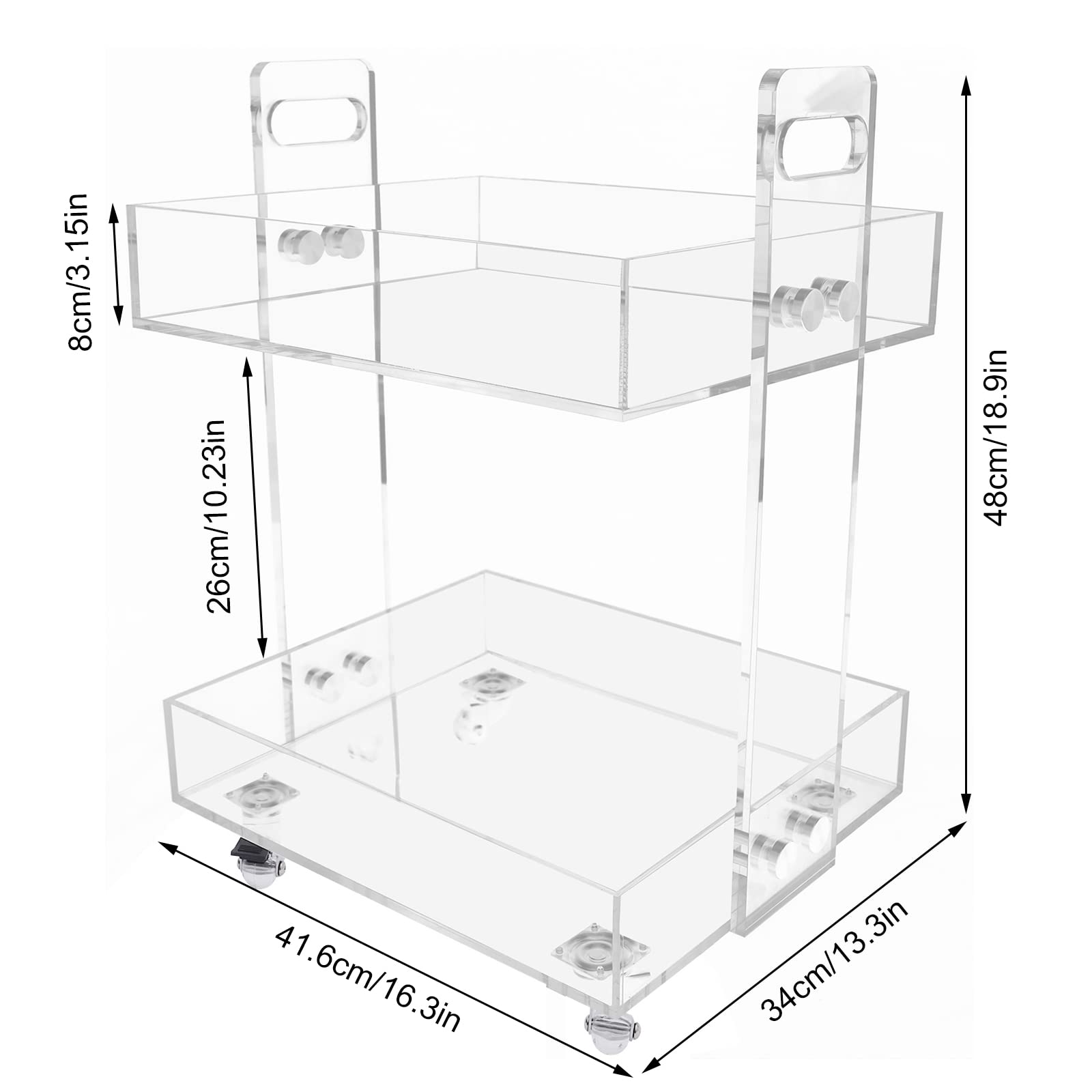 Gdrasuya10 2-Tier Clear Acrylic Rolling Serving Cart with Wheels - 16 Inch Mobile Side Table for Living Room, Bedroom, Party & Balcony - Perfect for Snacks, Drinks, Books & Home Decor Storage