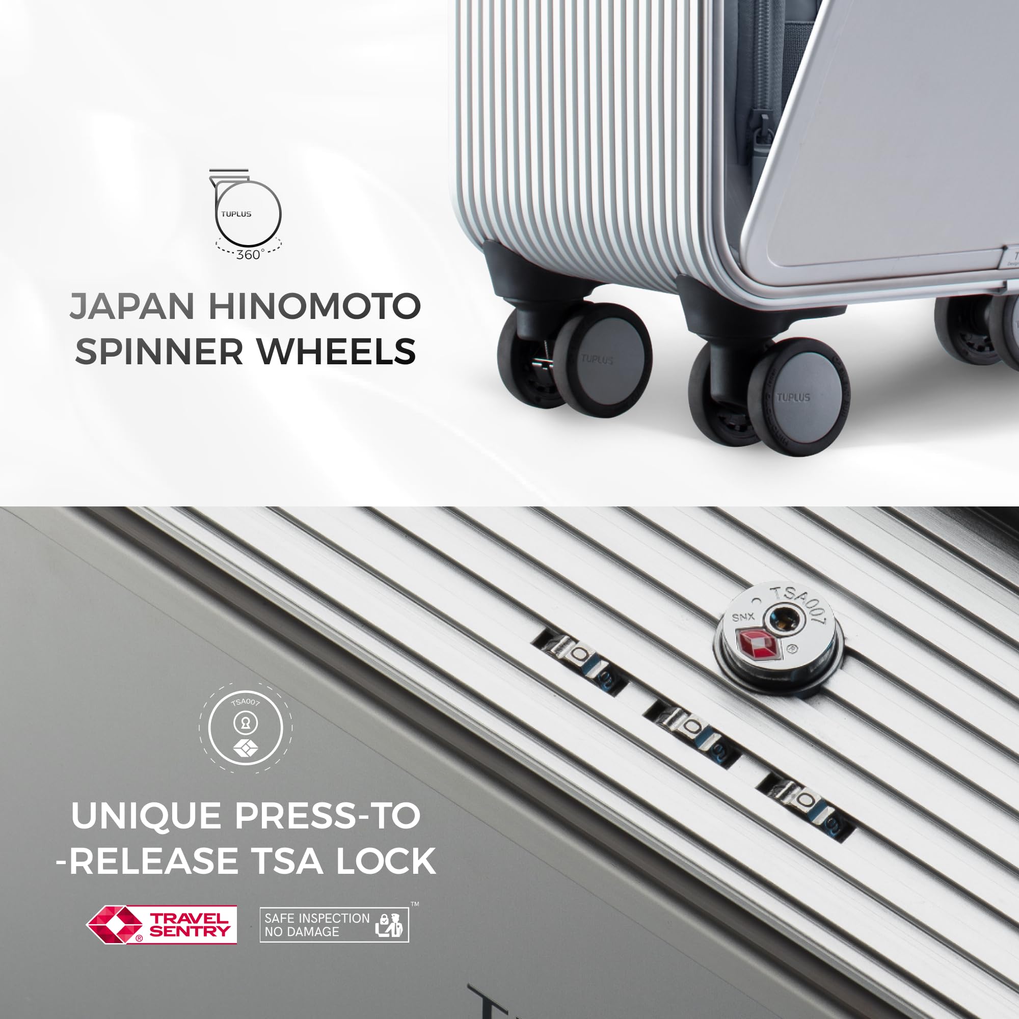 TUPLUS Aluminum Hard Shell Suitcase with 4 Spinner Wheels - Lightweight Check-in Luggage for Business Travel & Vacation | Durable Carry-on Spinner Suitcase for Airplane & Road Trips