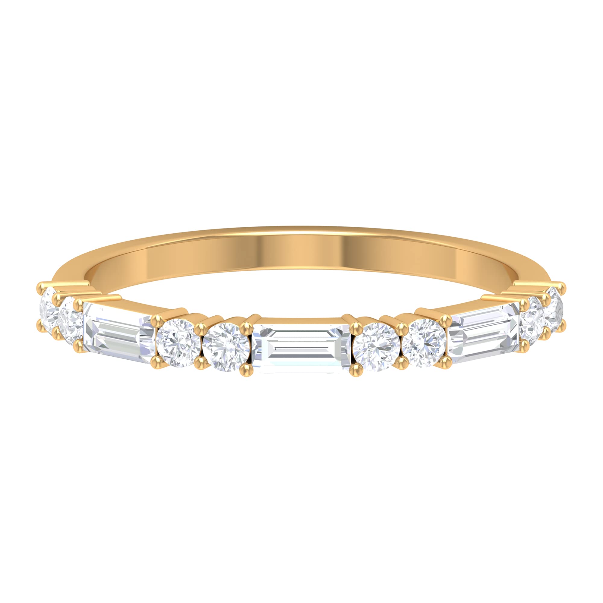 3/4 CT Diamond Half Eternity Ring - 14K Solid Gold Baguette & Round Cut Stackable Wedding Band for Women | Perfect for Anniversary, Engagement, and Everyday Elegant Jewelry