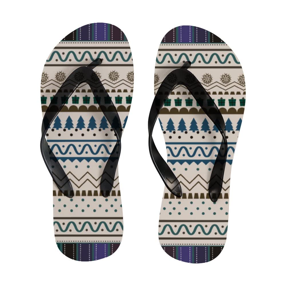 Baegutly Summer Beach Flip Flops - Comfortable Thong Sandals for Women & Men | Striped Bohemian Style | Beige Winter Flat Slides for Home, Travel & Holiday Gifts (Christmas Tree Design)