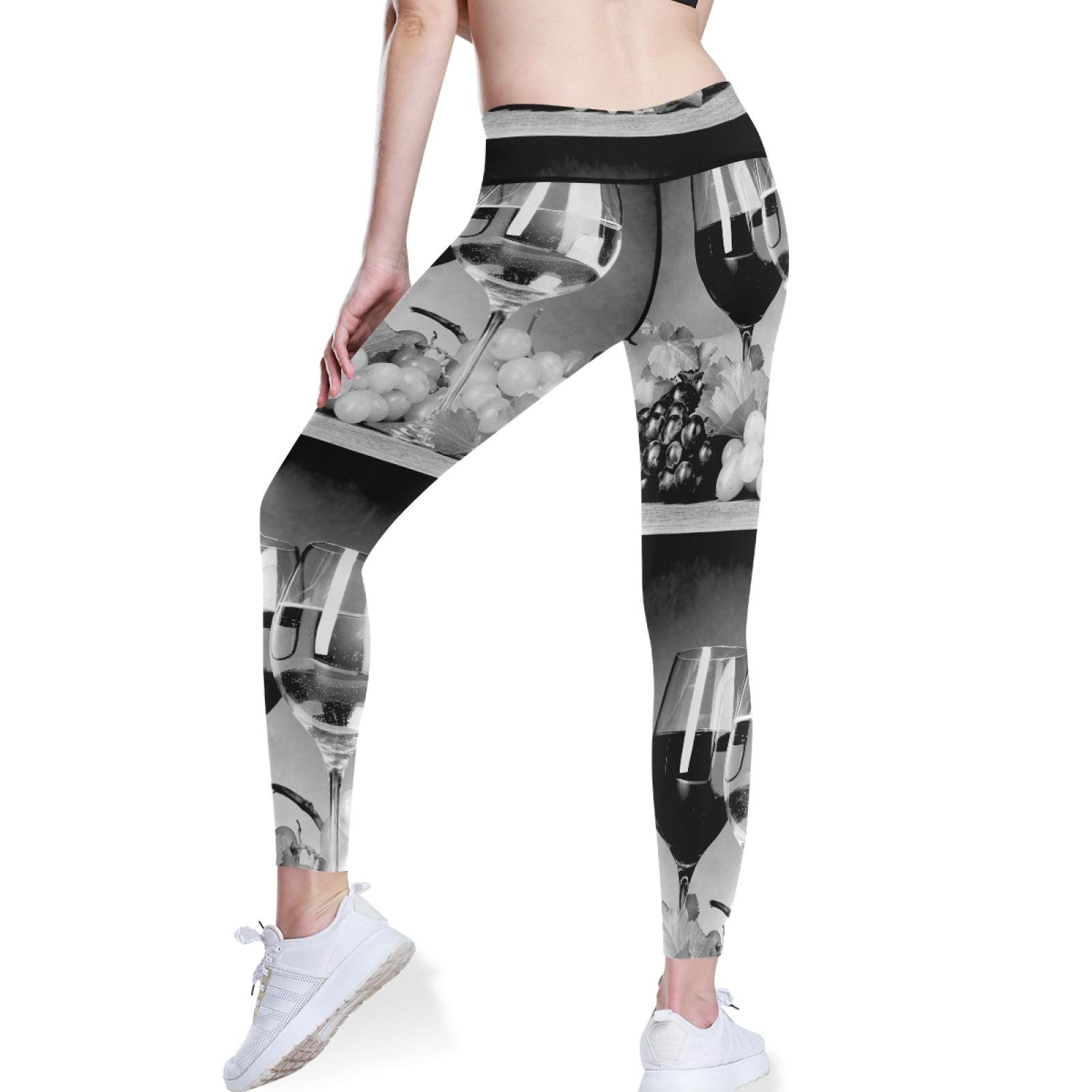 Vintage Wine Glasses & High Waist Yoga Pants - Women's Tummy Control Leggings for Workout & Running