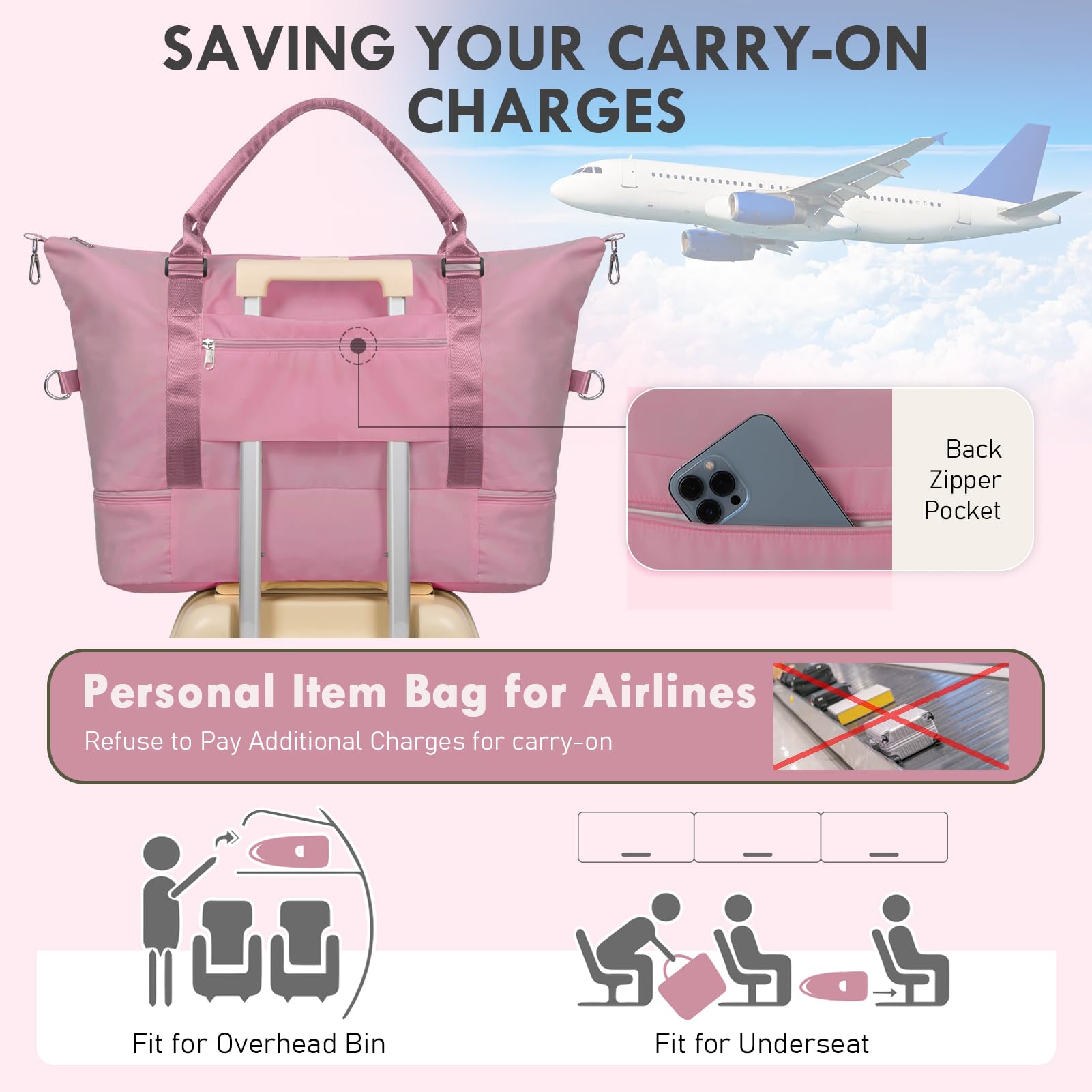 WOOMADA Women's Weekender Overnight Bag - Travel Duffel with Shoulder Strap & Shoe Compartment - Gym Bag with Toiletry Pouch - Perfect for Weekend Getaways, Business Trips & Fitness Workouts