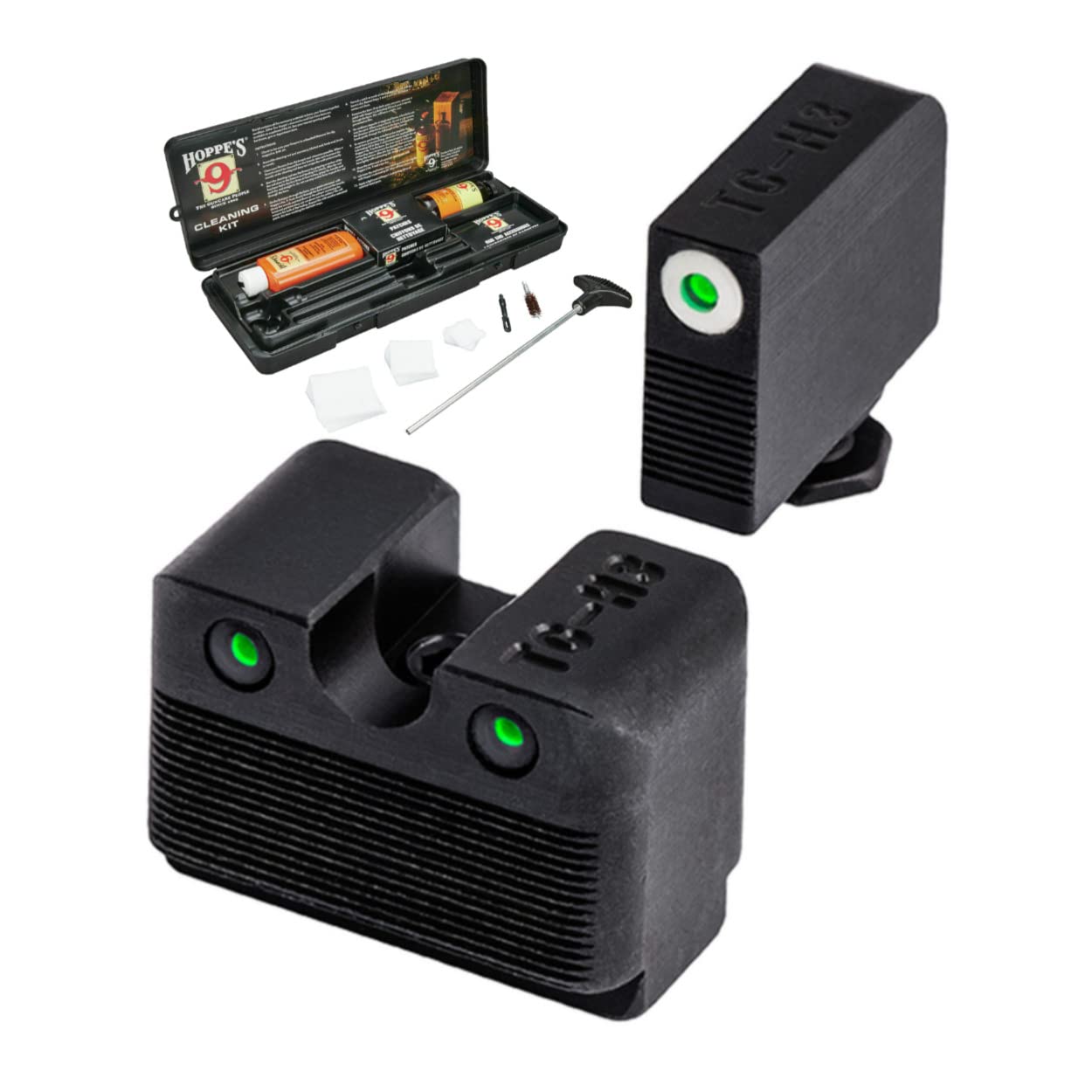 TRUGLO Tritium Pro Fiber Optic Sight for Glock Low M.O.S Models - White | Pistol Cleaning Kit for All Calibers (2-Piece Bundle) - Perfect for Handgun Maintenance & Target Shooting
